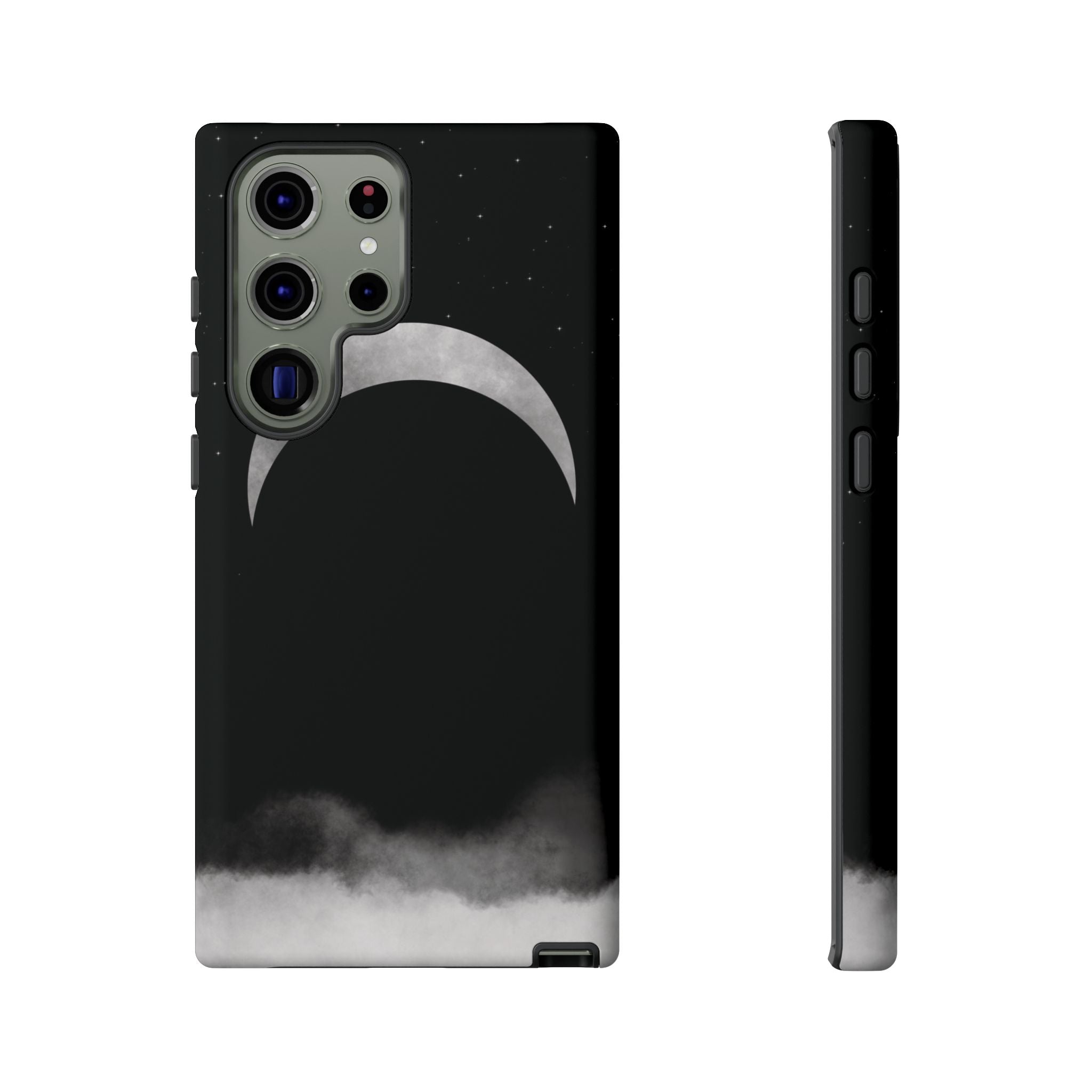 Lunar Crescent Tough Phone Case — Black Moon & Fog Protective Cover