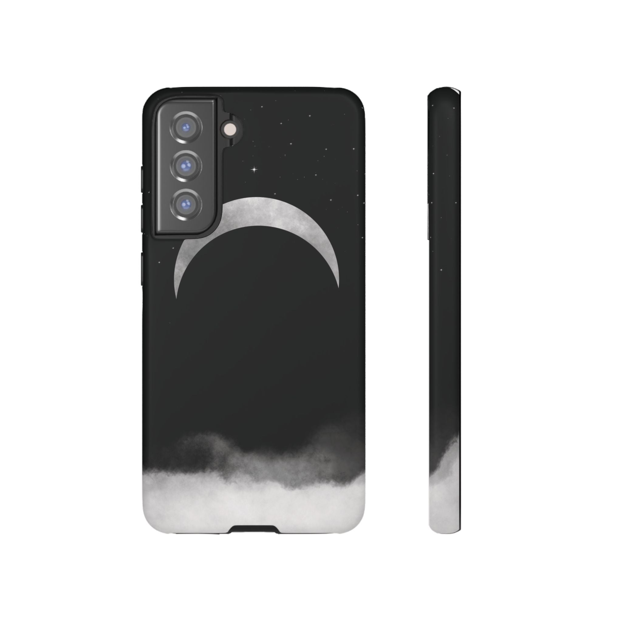 Lunar Crescent Tough Phone Case — Black Moon & Fog Protective Cover