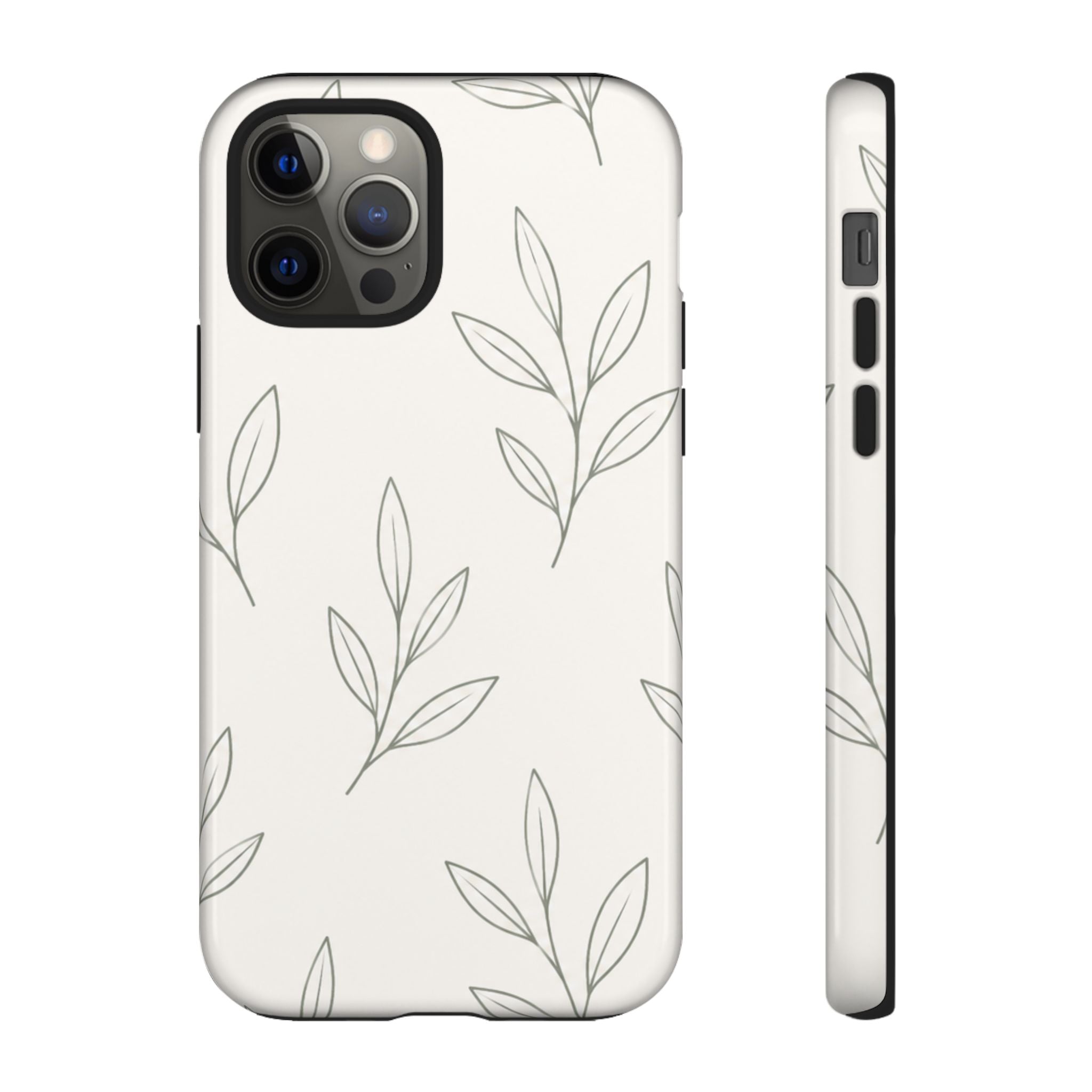 Floral Leaf Tough Phone Case — Minimal Botanical Protective Phone Cover