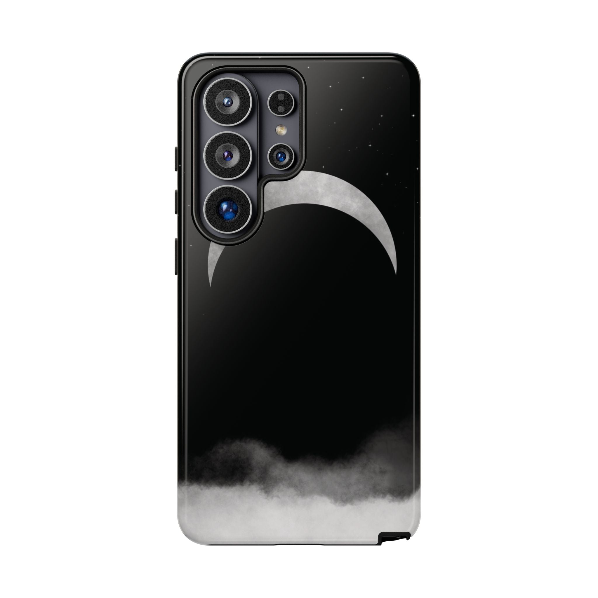 Lunar Crescent Tough Phone Case — Black Moon & Fog Protective Cover