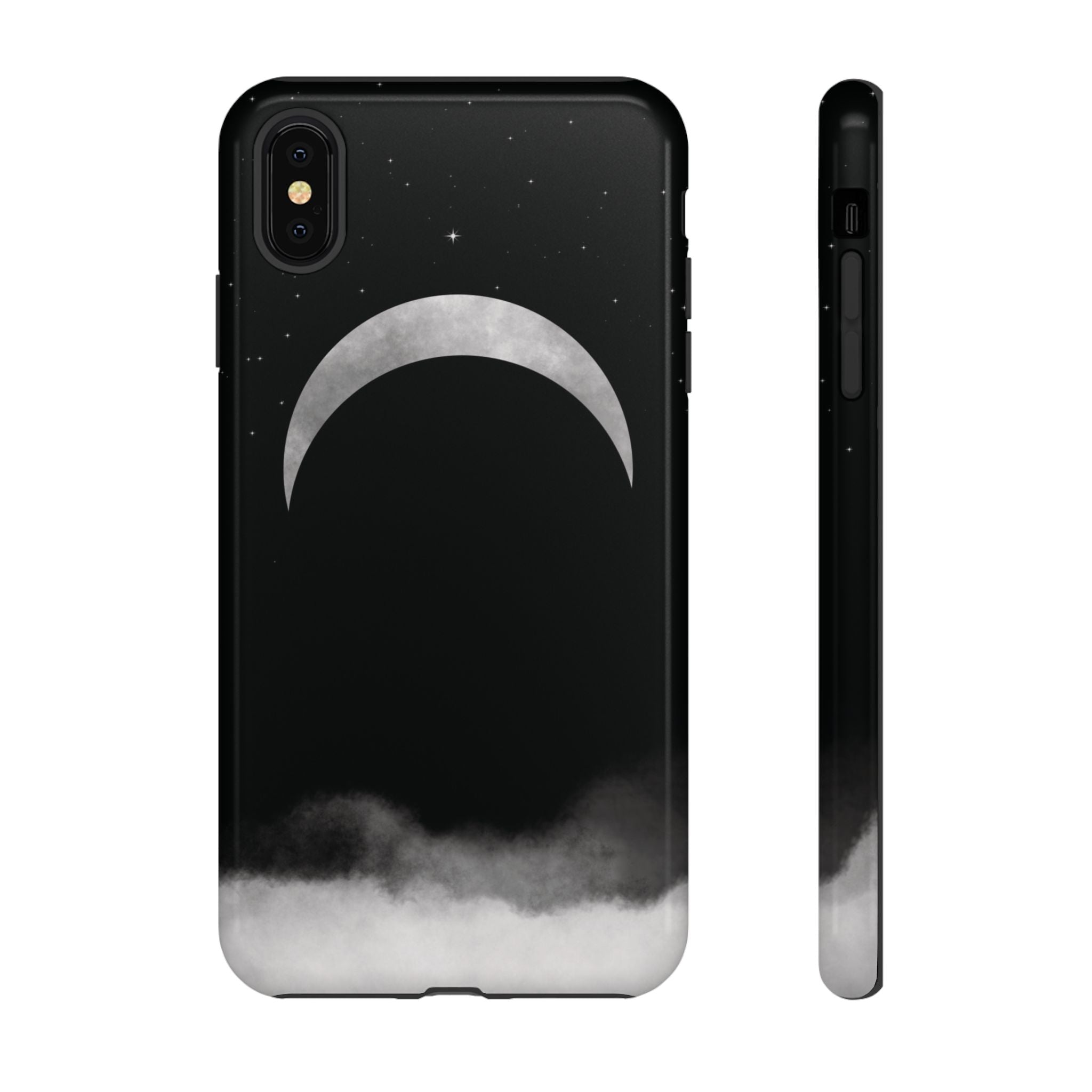 Lunar Crescent Tough Phone Case — Black Moon & Fog Protective Cover