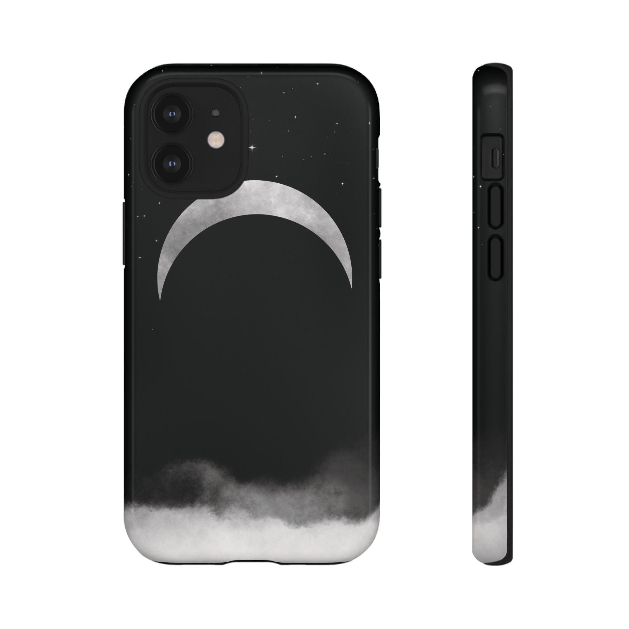 Lunar Crescent Tough Phone Case — Black Moon & Fog Protective Cover