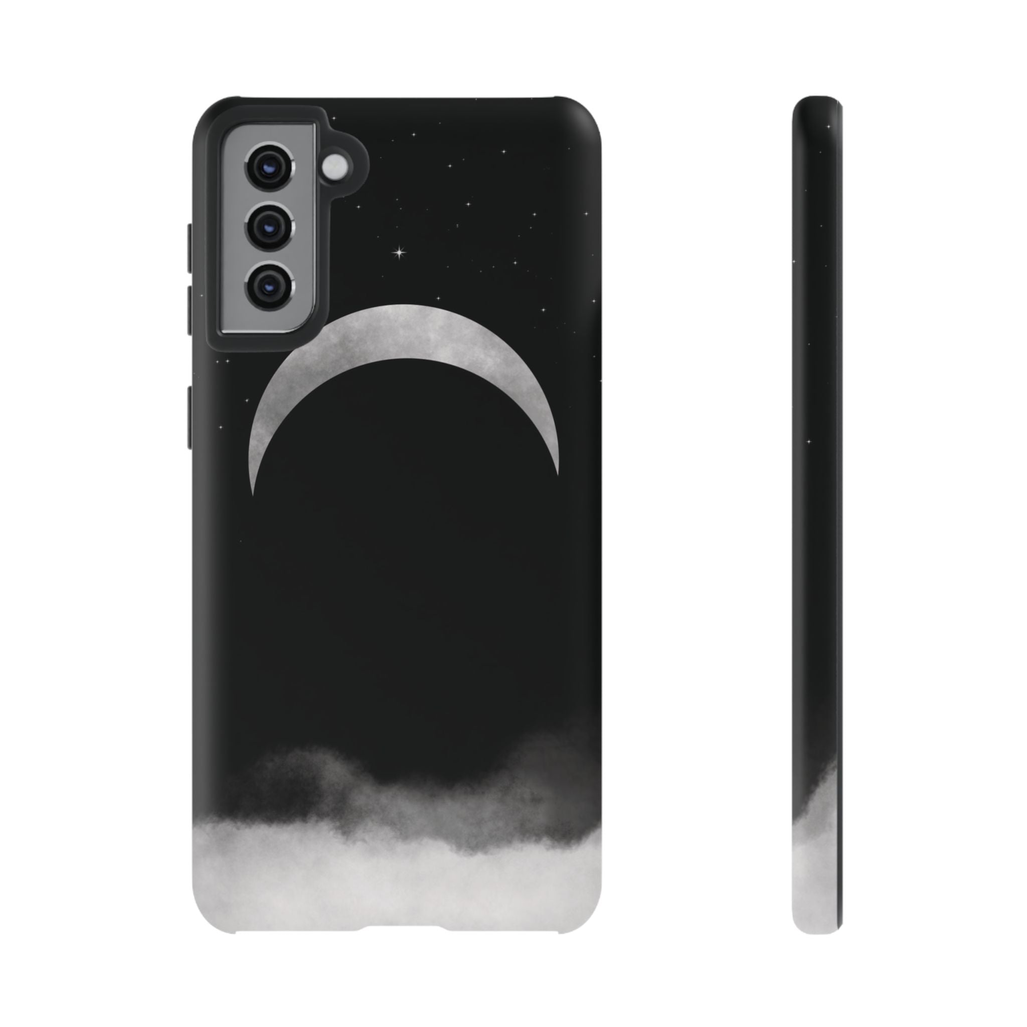 Lunar Crescent Tough Phone Case — Black Moon & Fog Protective Cover