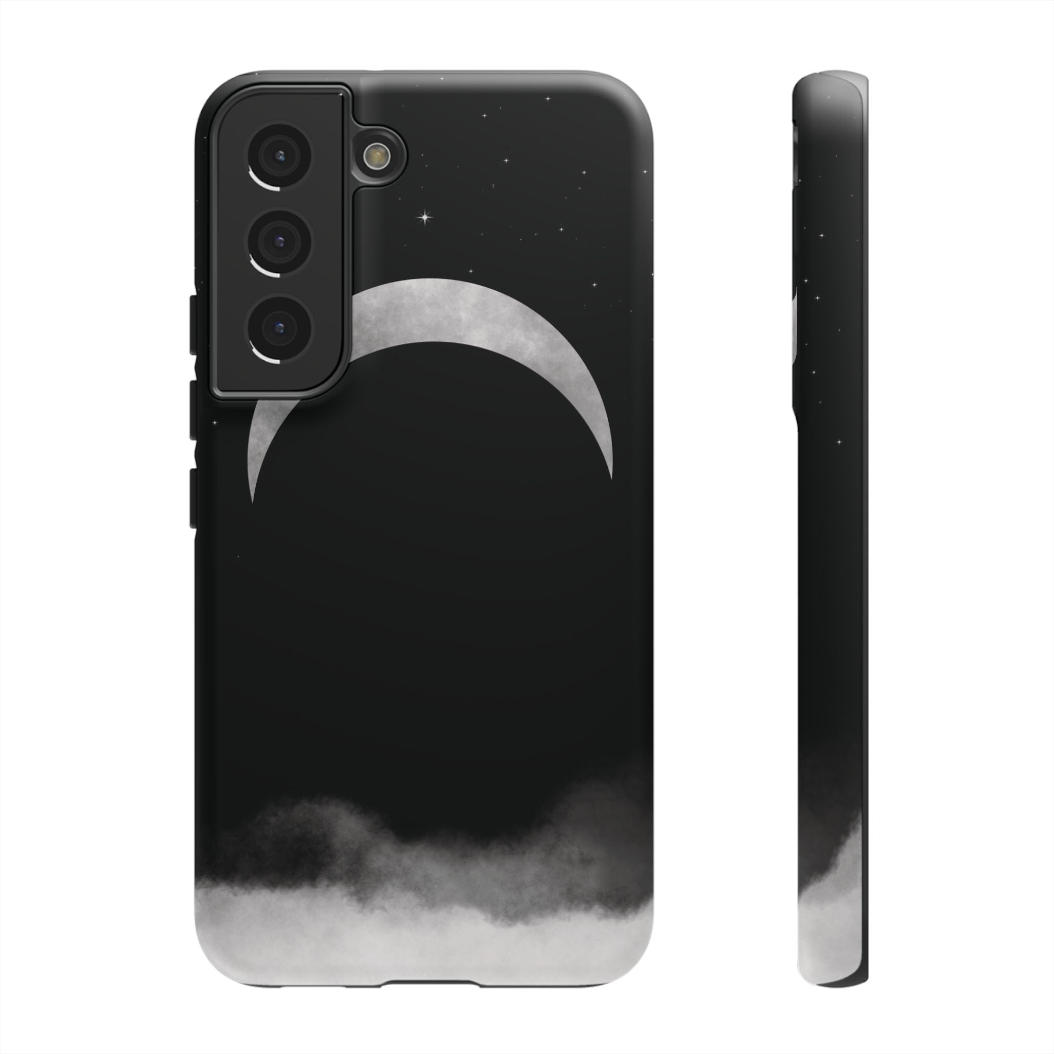 Lunar Crescent Tough Phone Case — Black Moon & Fog Protective Cover