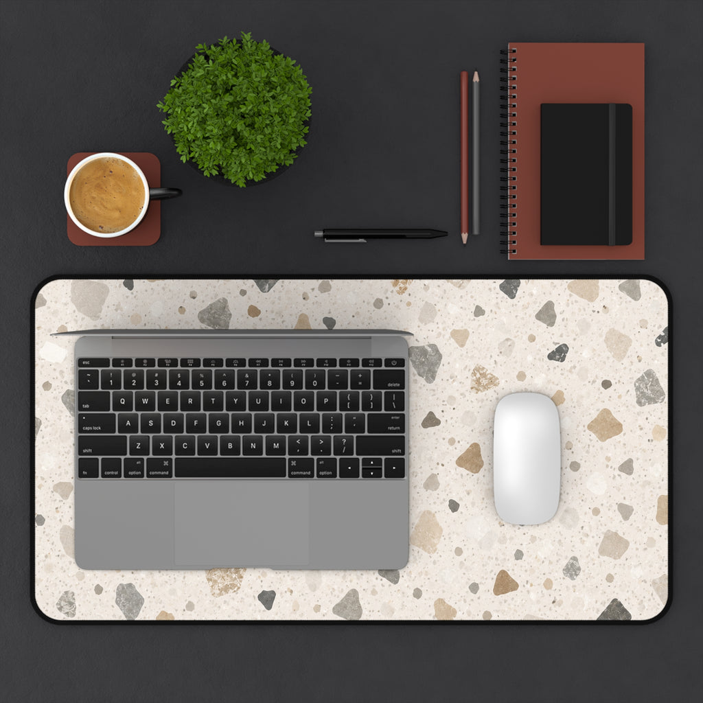 Terrazzo Neutral Desk Mat — Beige Speckled Mousepad Surface