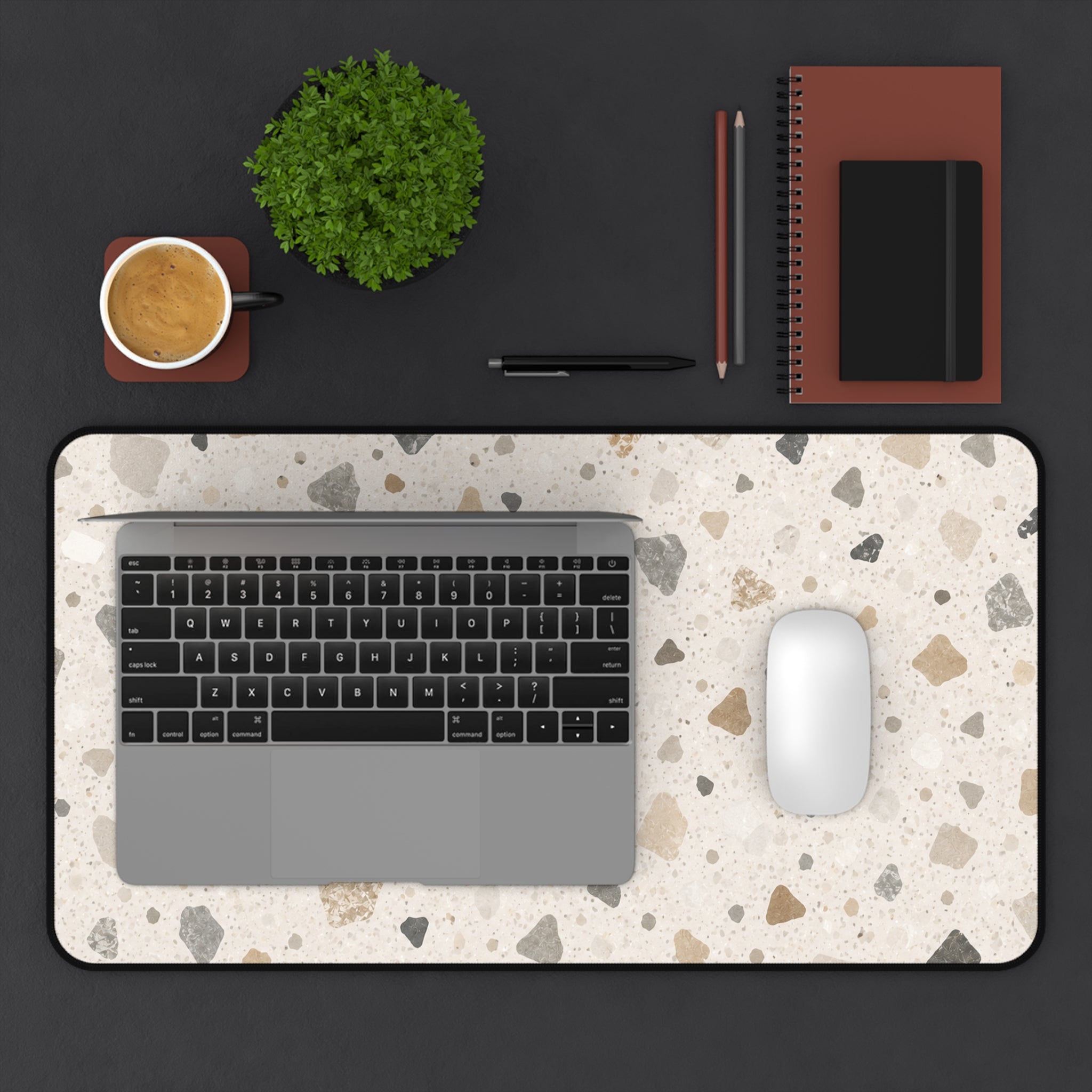 Terrazzo Neutral Desk Mat — Beige Speckled Mousepad Surface