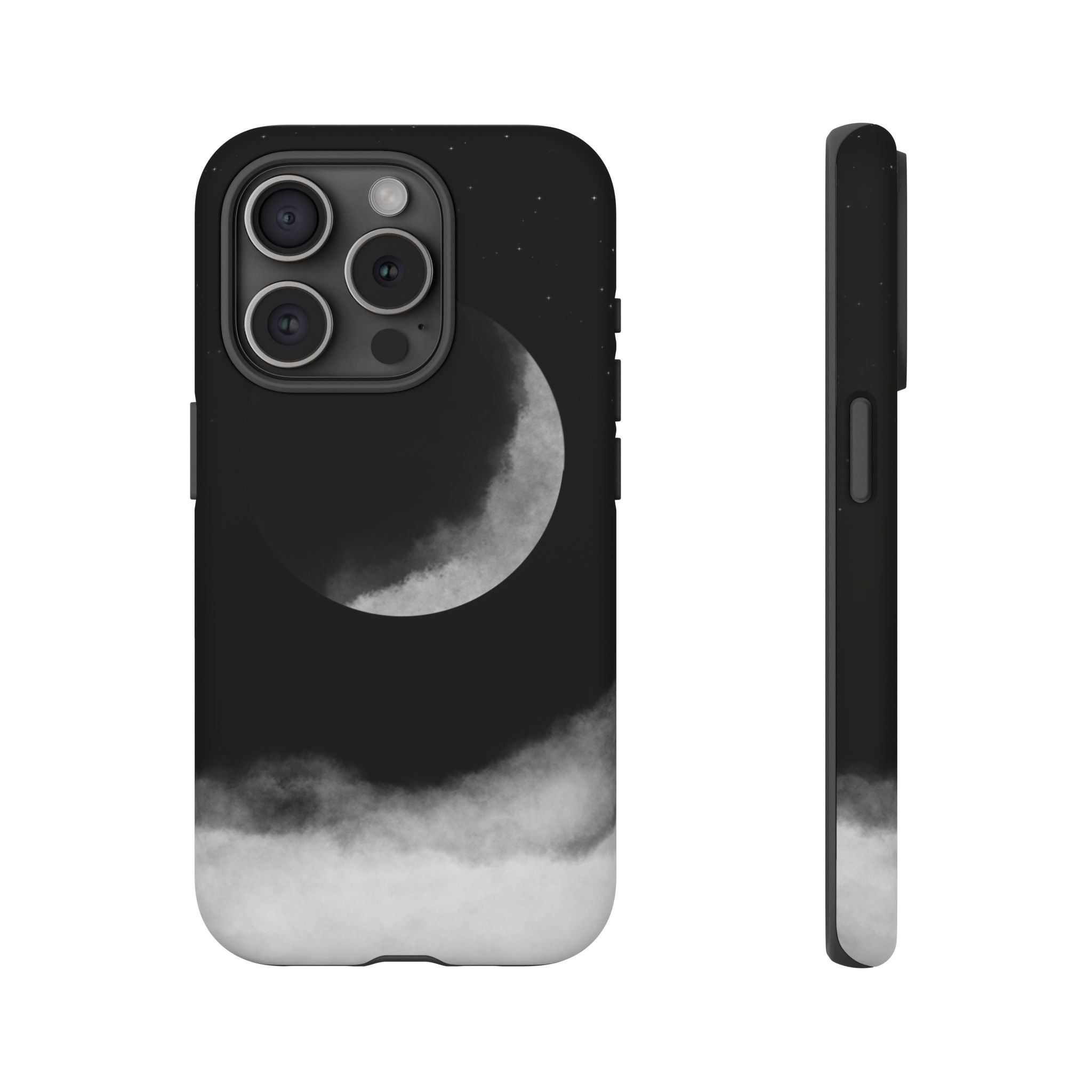 Moonlit Cloud Phone Case — Black Crescent Night Sky iPhone Cover