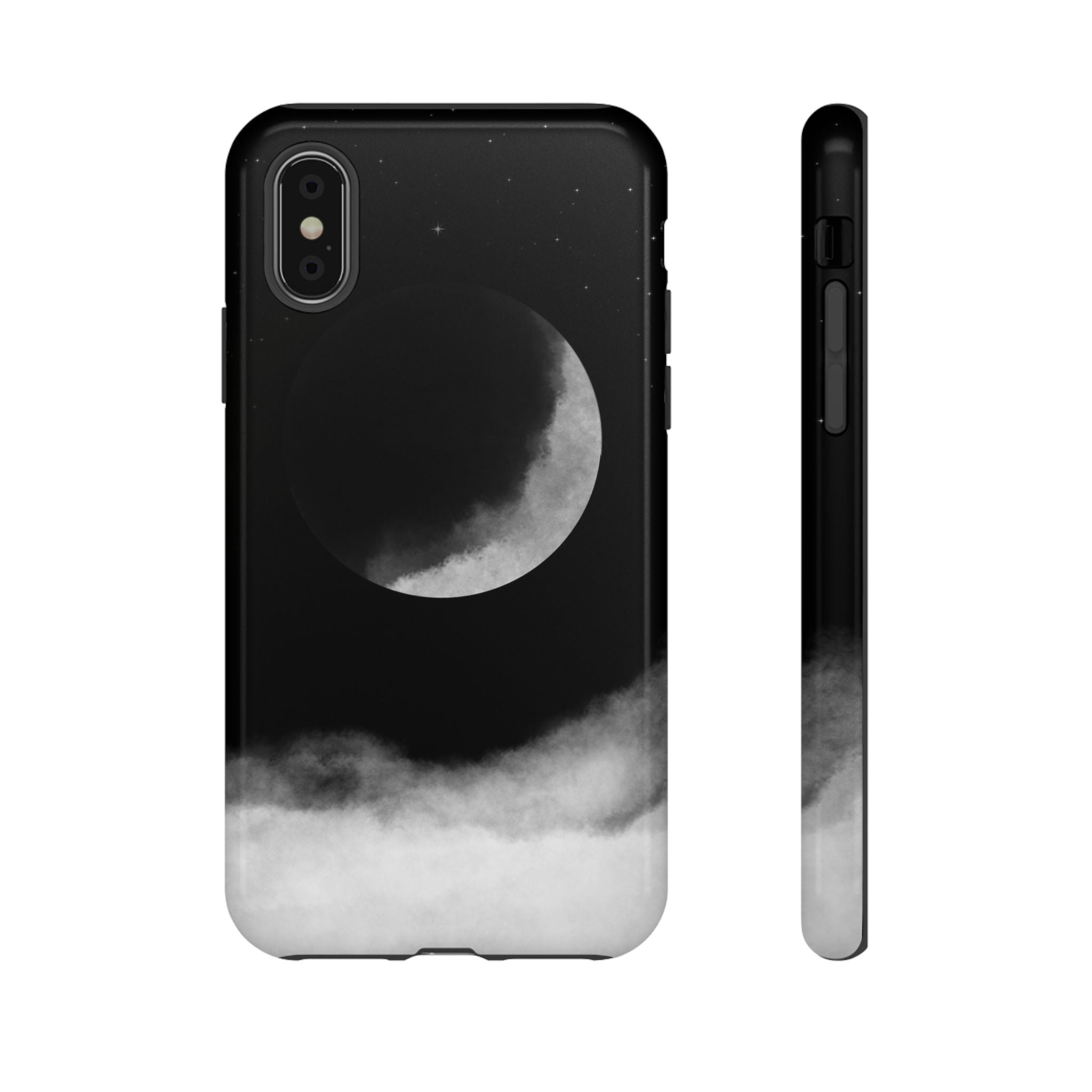 Moonlit Cloud Phone Case — Black Crescent Night Sky iPhone Cover
