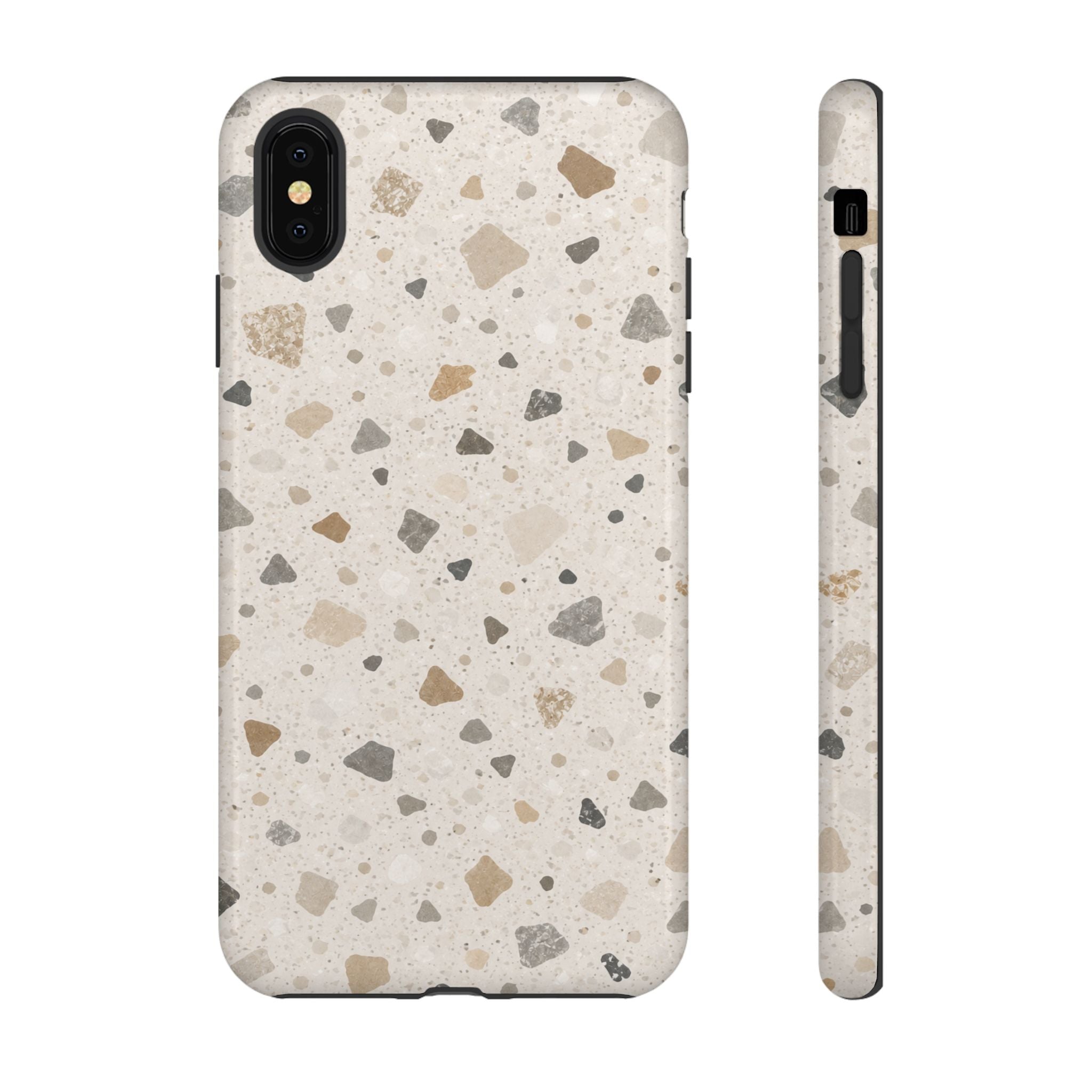 Terrazzo Pattern Tough Phone Case — Neutral Stone Speckle iPhone Cover