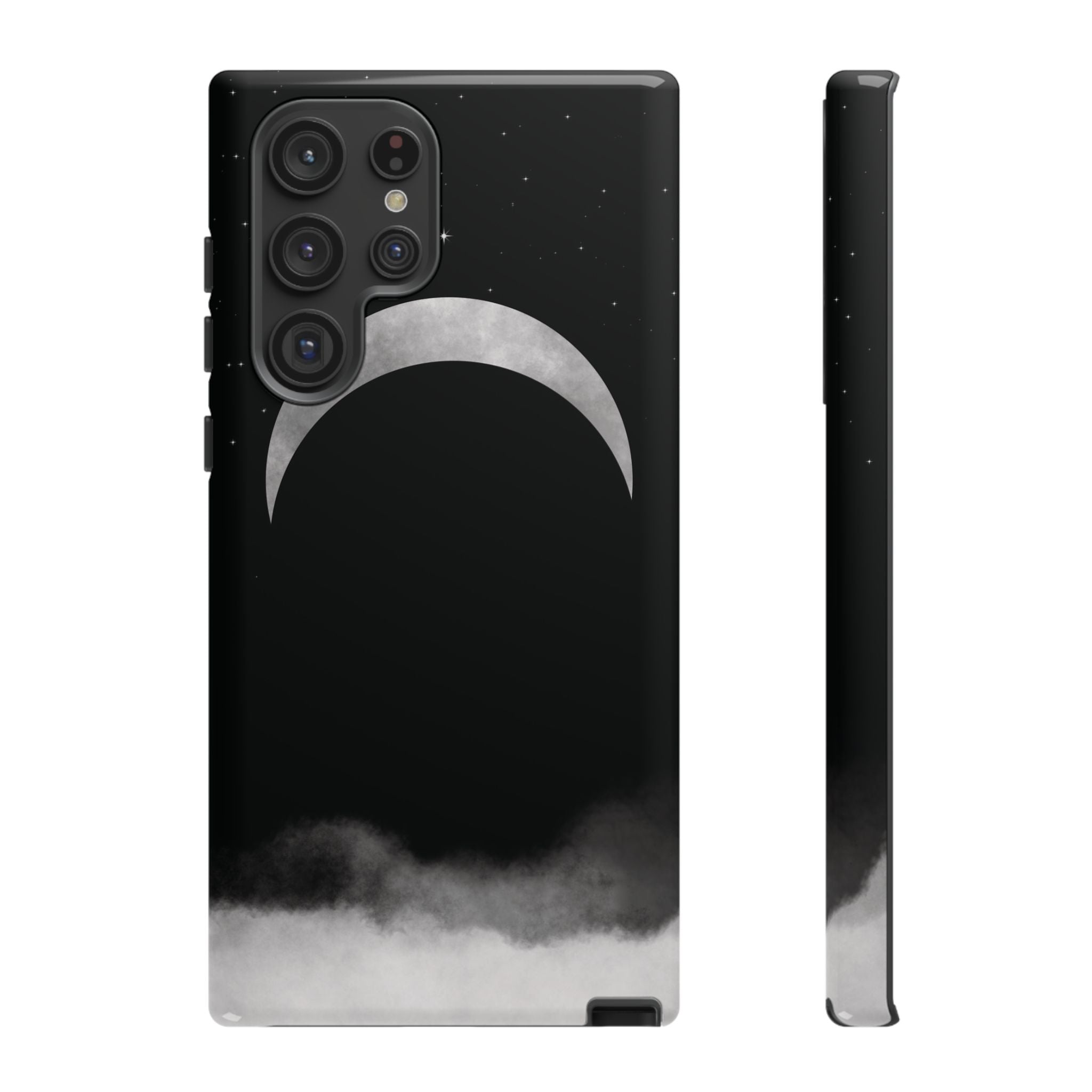 Lunar Crescent Tough Phone Case — Black Moon & Fog Protective Cover