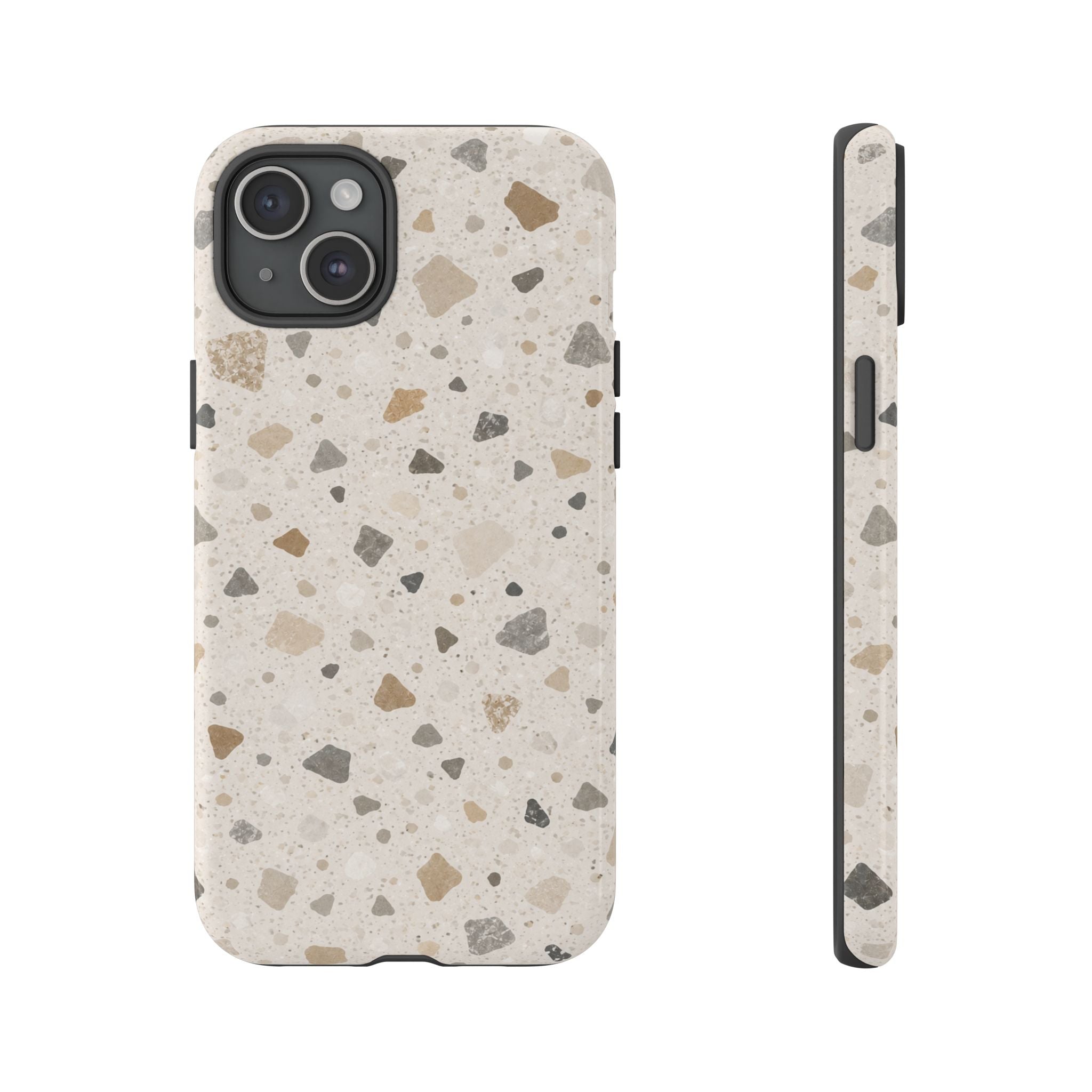 Terrazzo Pattern Tough Phone Case — Neutral Stone Speckle iPhone Cover