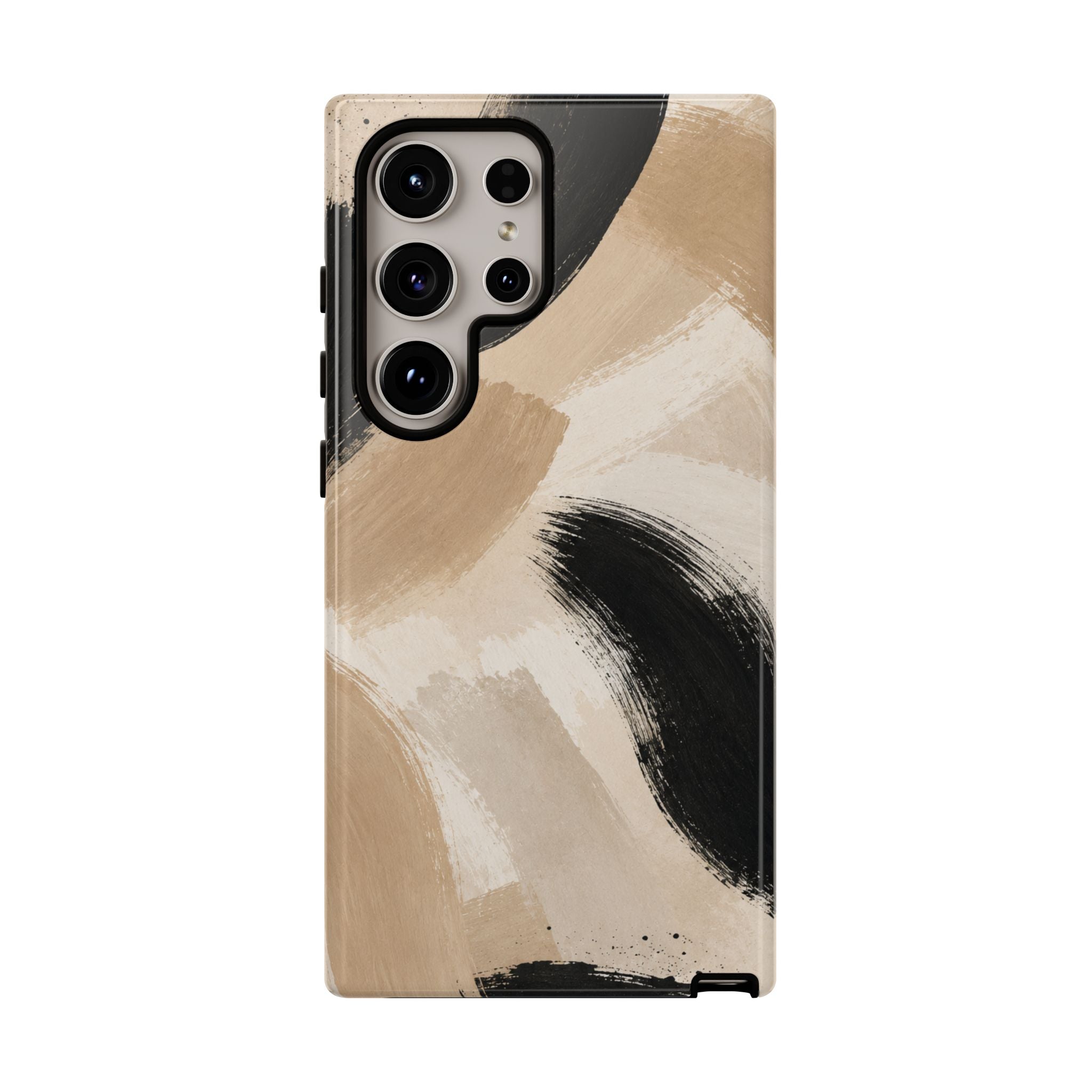 Neutral Brushstroke Tough Phone Case — Abstract Beige & Black Protective Cover