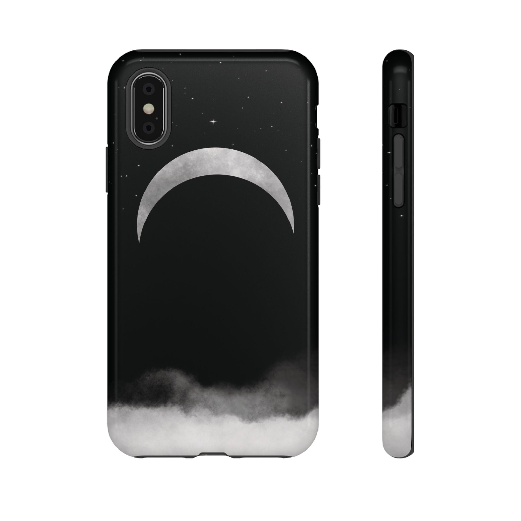 Lunar Crescent Tough Phone Case — Black Moon & Fog Protective Cover