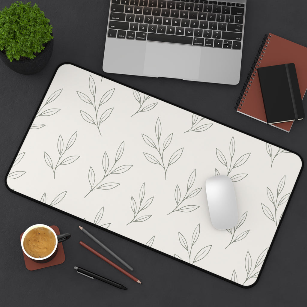 Minimal Botanical Desk Mat — Neutral Leaf Pattern Mouse Pad