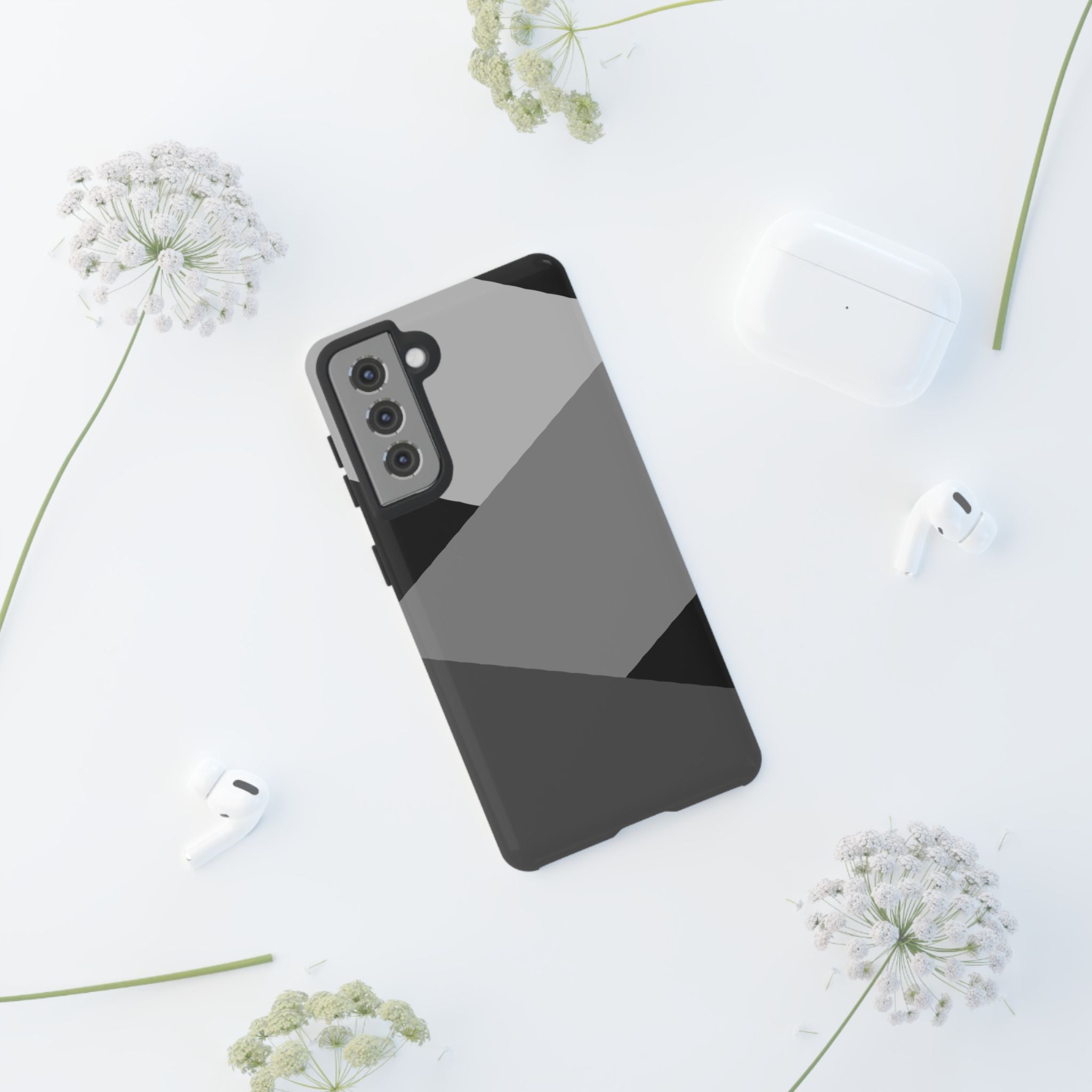 Geometric Gray Tough Phone Case — Protective iPhone Cover with Modern Minimalist Design