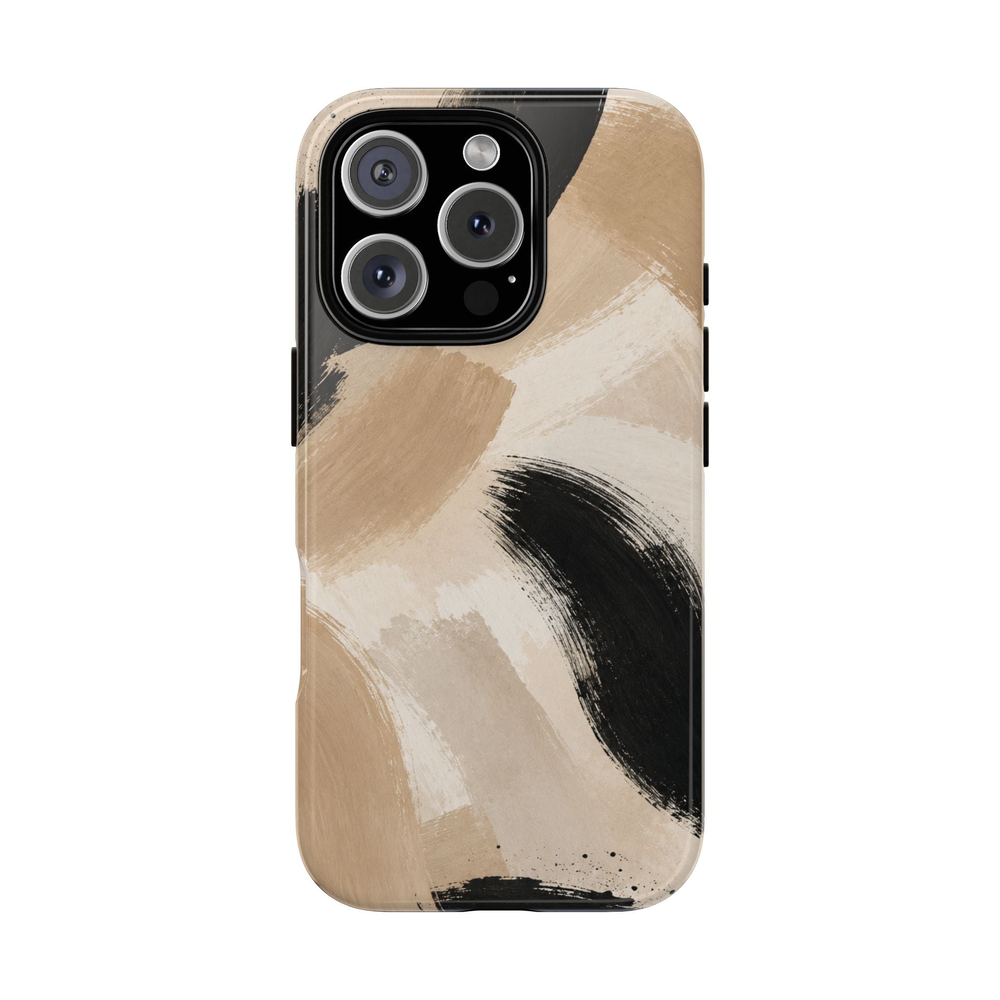 Neutral Brushstroke Tough Phone Case — Abstract Beige & Black Protective Cover