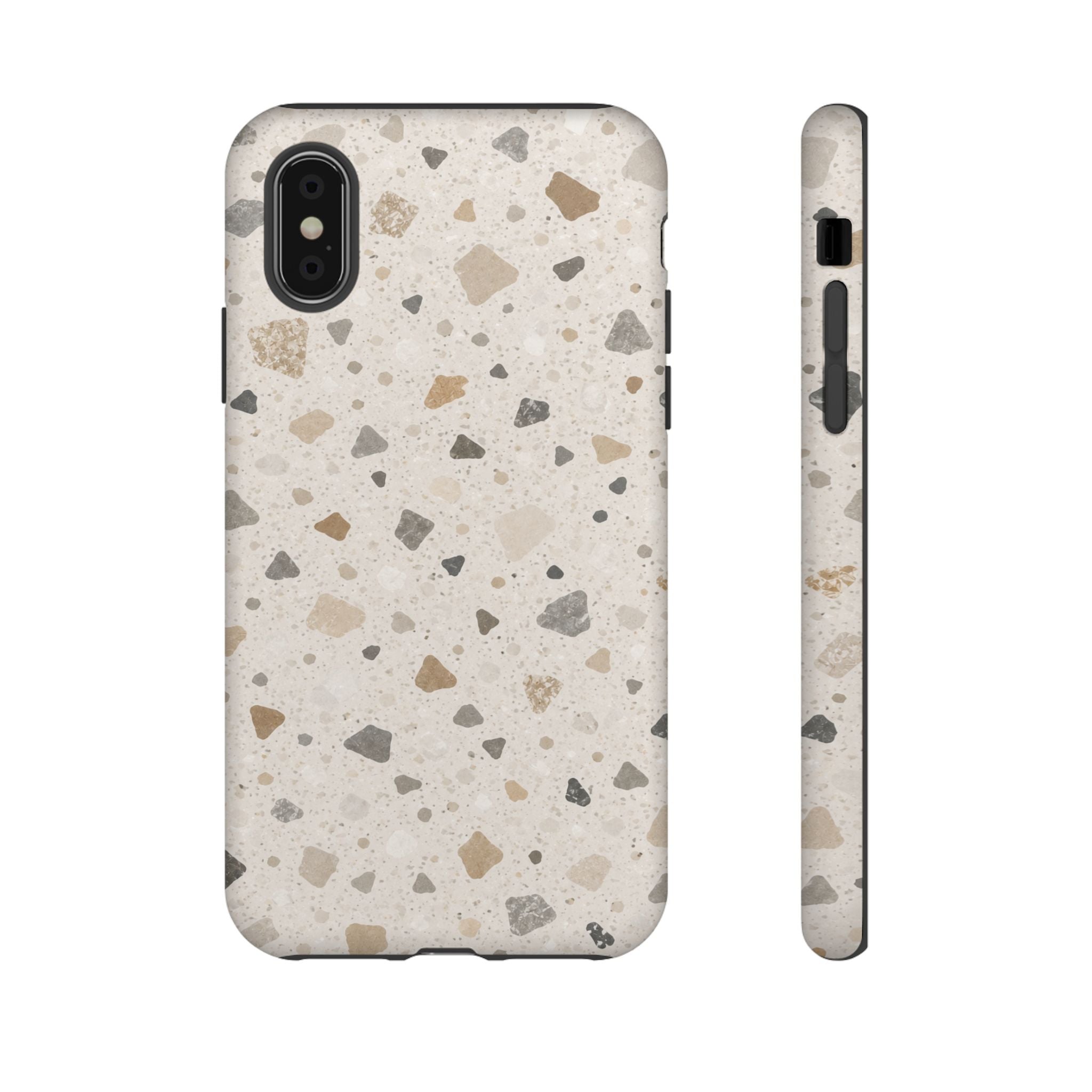 Terrazzo Pattern Tough Phone Case — Neutral Stone Speckle iPhone Cover
