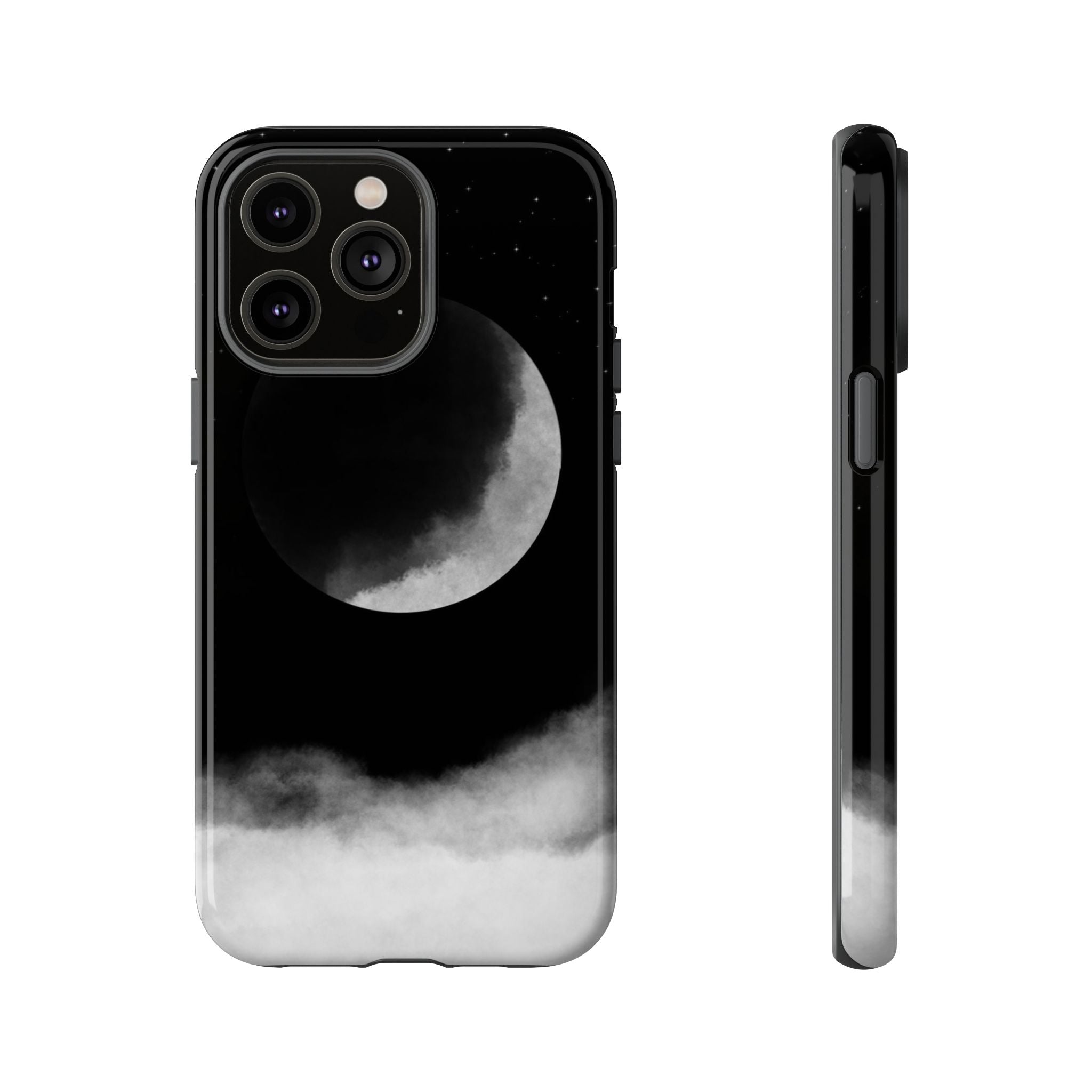 Moonlit Cloud Phone Case — Black Crescent Night Sky iPhone Cover