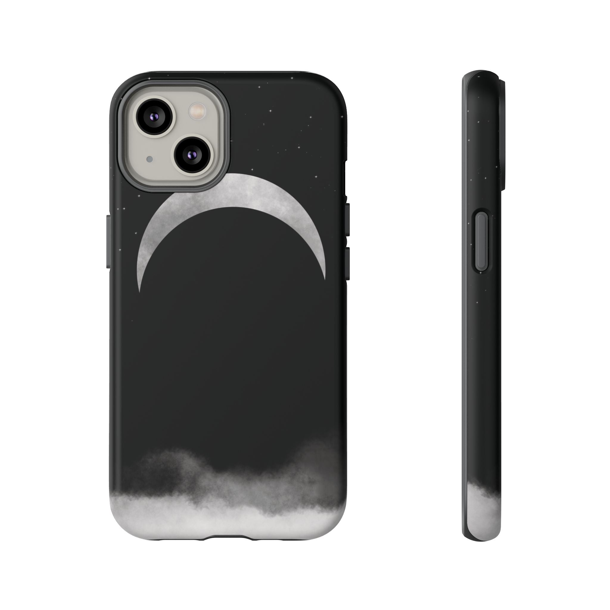 Lunar Crescent Tough Phone Case — Black Moon & Fog Protective Cover