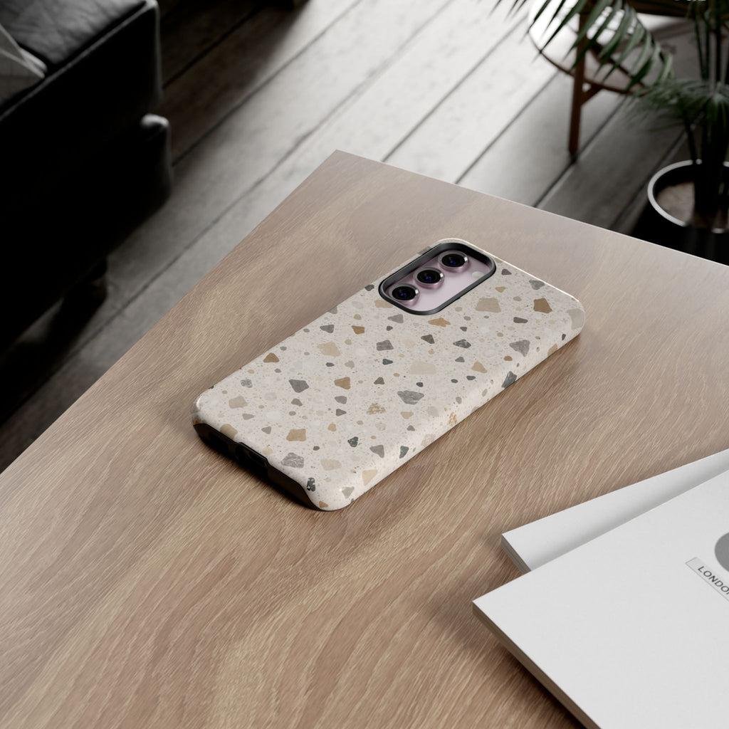 Terrazzo Pattern Tough Phone Case — Neutral Stone Speckle iPhone Cover