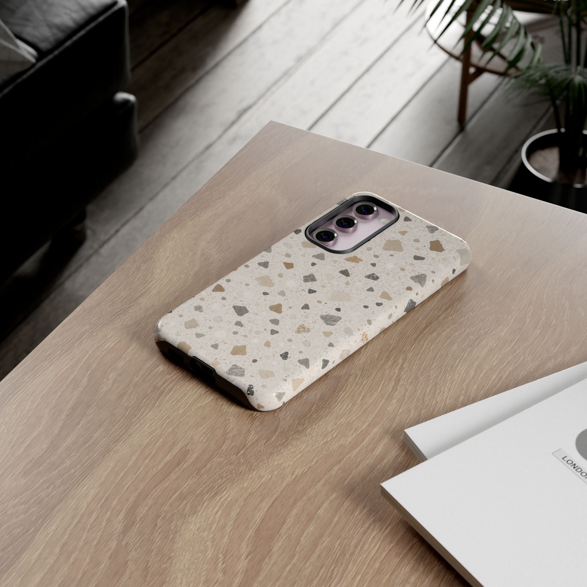 Terrazzo Pattern Tough Phone Case — Neutral Stone Speckle iPhone Cover
