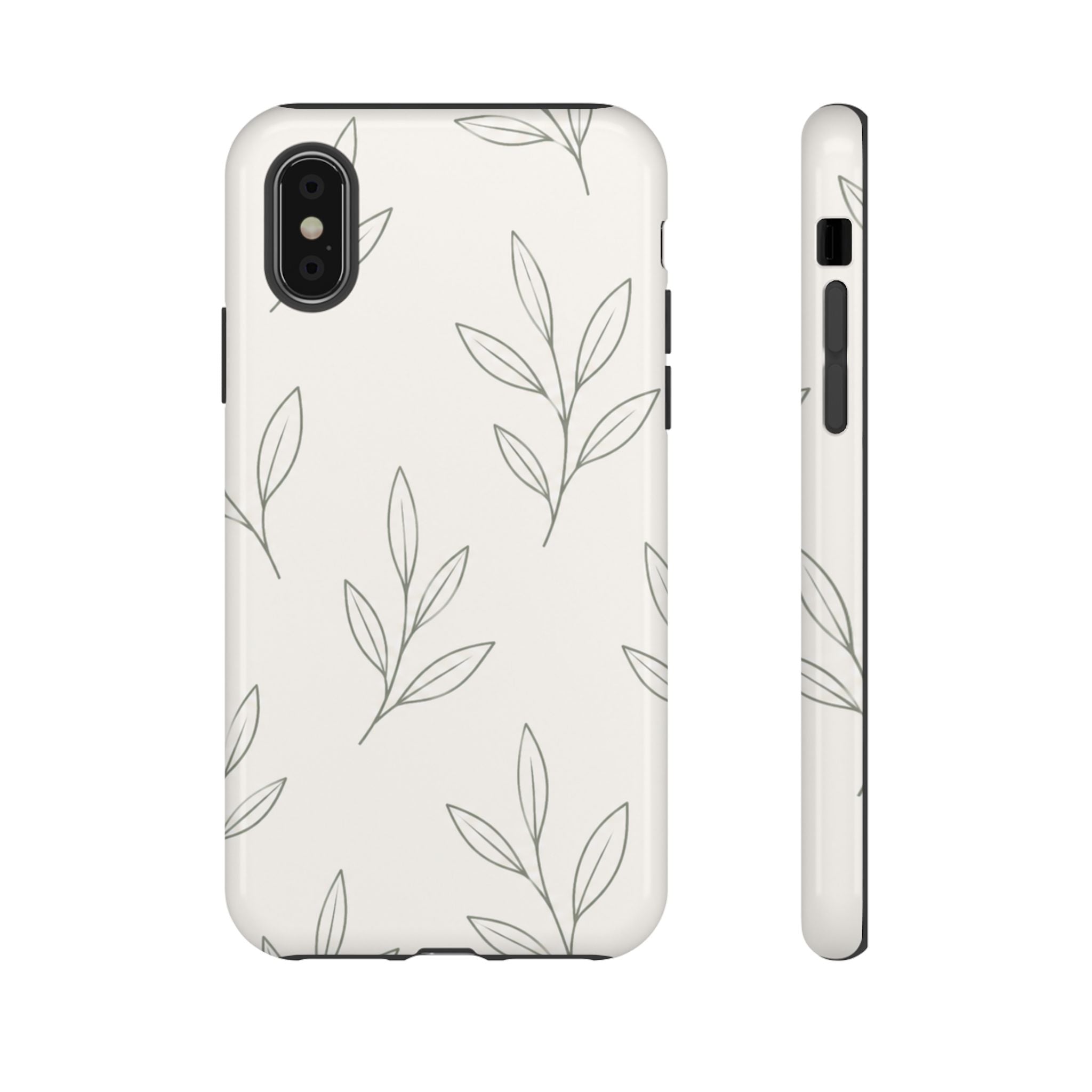 Floral Leaf Tough Phone Case — Minimal Botanical Protective Phone Cover