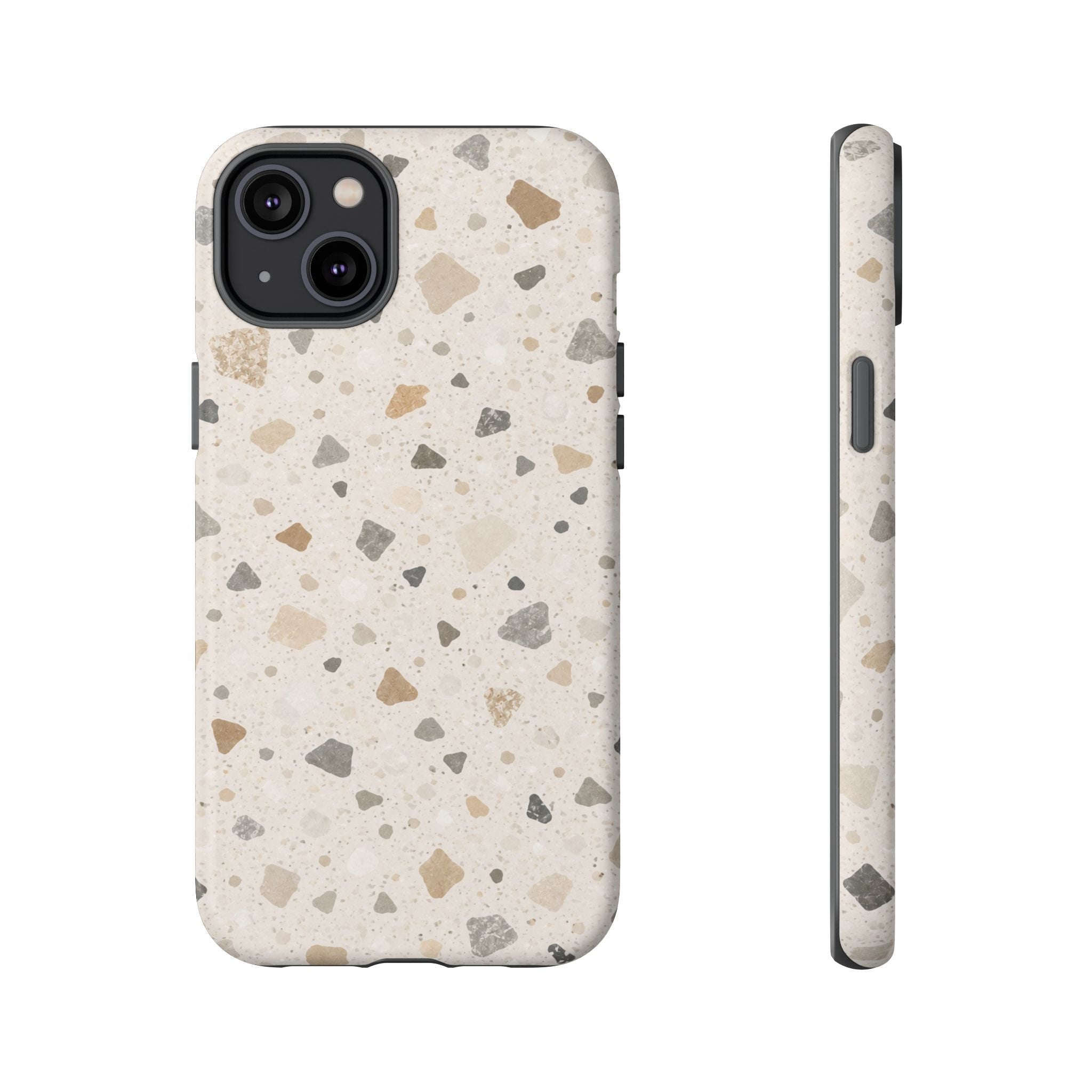 Terrazzo Pattern Tough Phone Case — Neutral Stone Speckle iPhone Cover