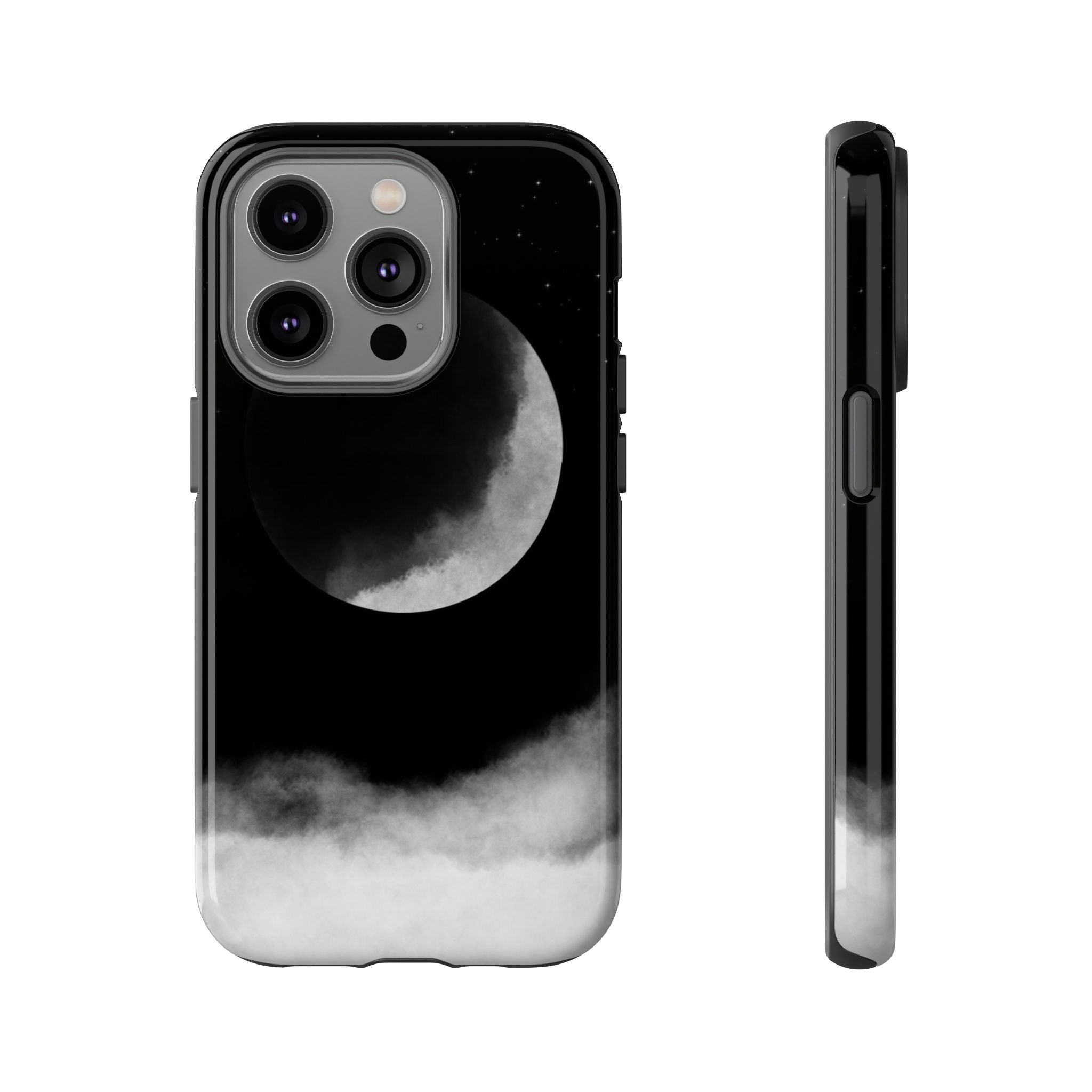 Moonlit Cloud Phone Case — Black Crescent Night Sky iPhone Cover