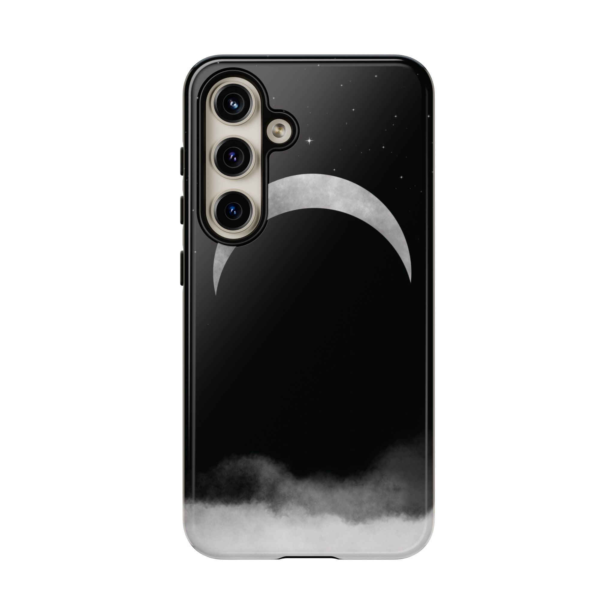Lunar Crescent Tough Phone Case — Black Moon & Fog Protective Cover