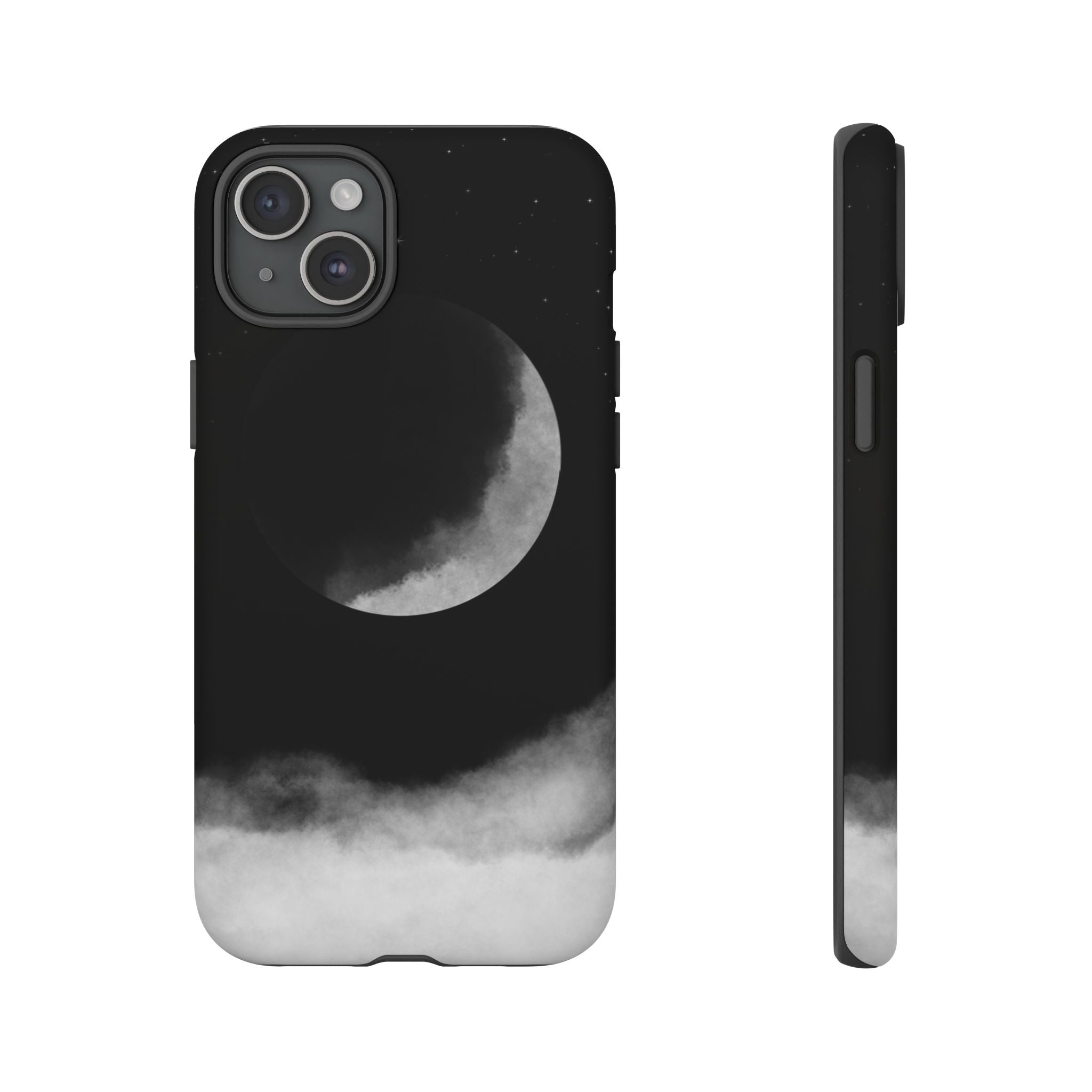 Moonlit Cloud Phone Case — Black Crescent Night Sky iPhone Cover