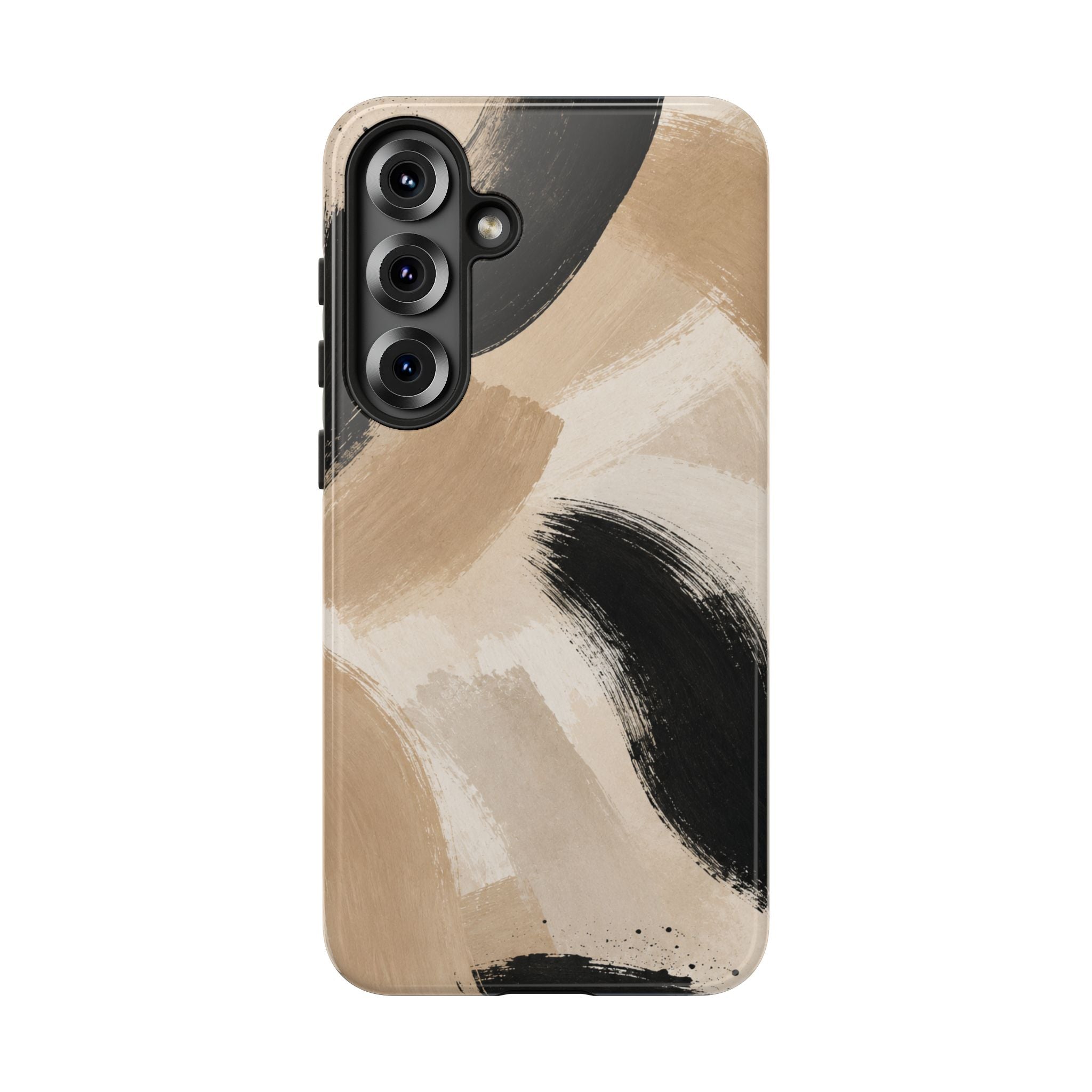 Neutral Brushstroke Tough Phone Case — Abstract Beige & Black Protective Cover