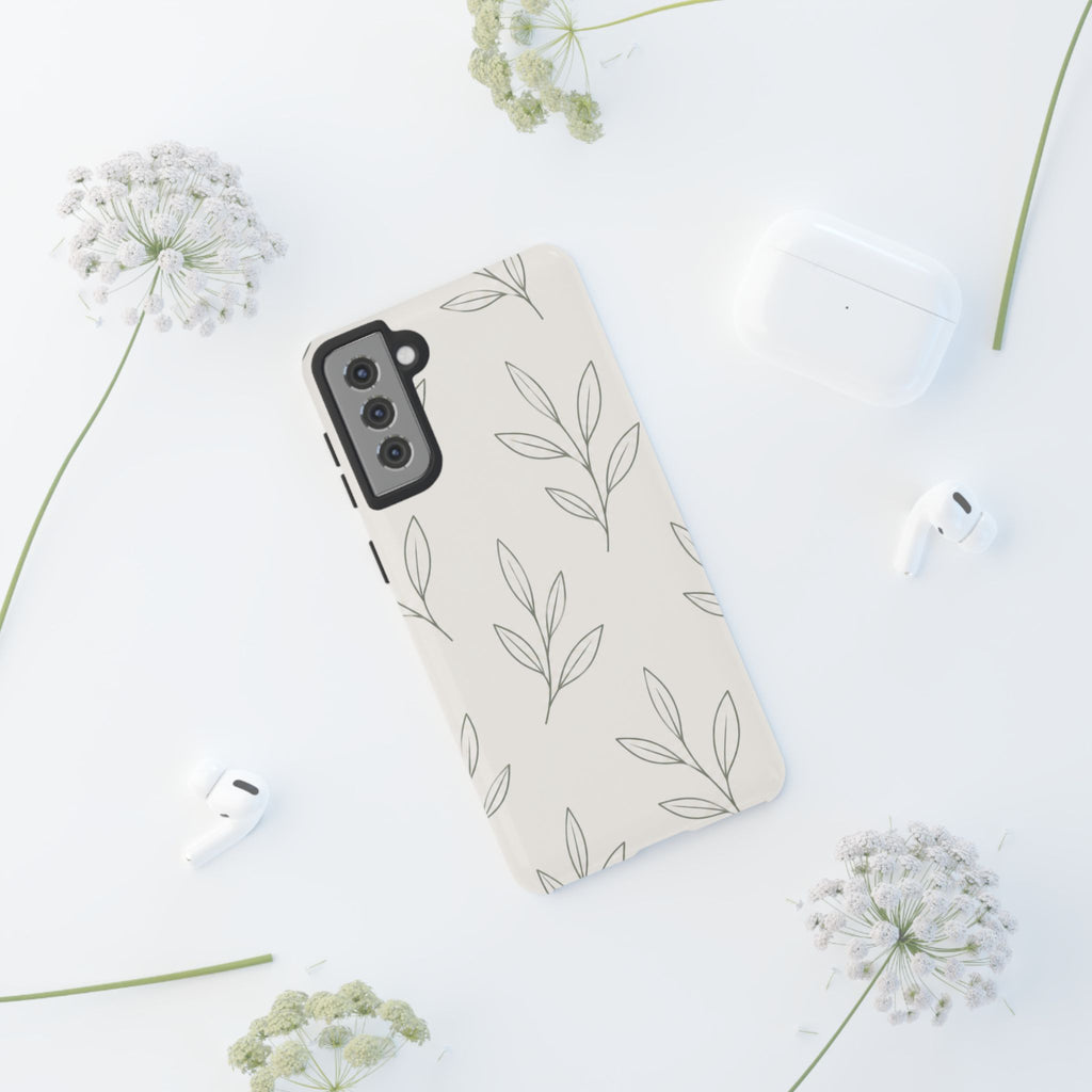 Floral Leaf Tough Phone Case — Minimal Botanical Protective Phone Cover