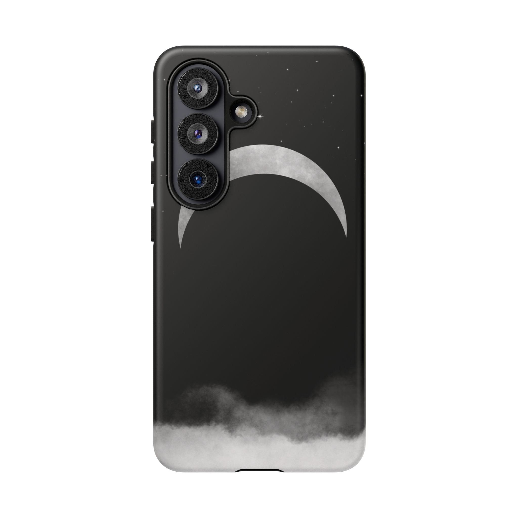 Lunar Crescent Tough Phone Case — Black Moon & Fog Protective Cover