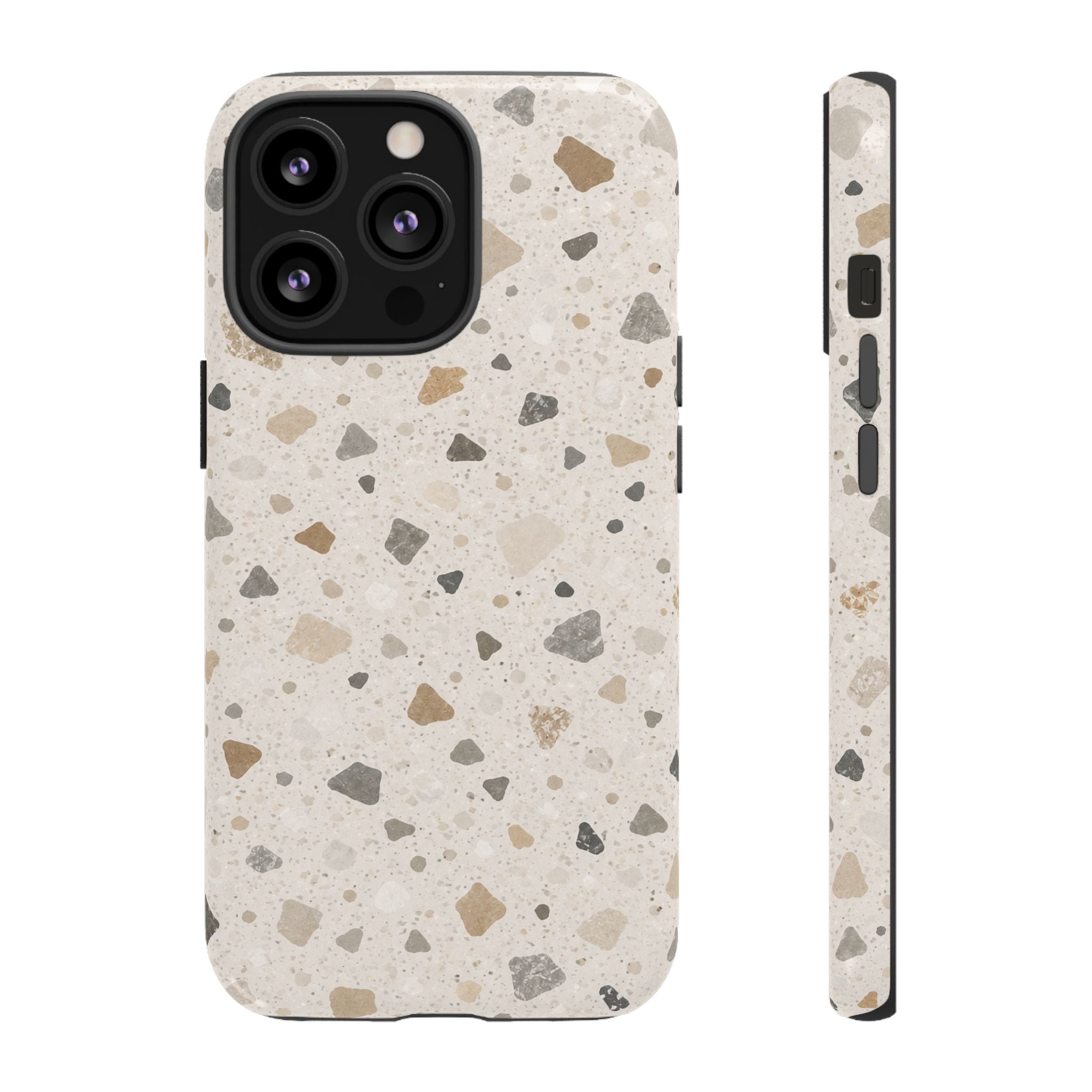 Terrazzo Pattern Tough Phone Case — Neutral Stone Speckle iPhone Cover