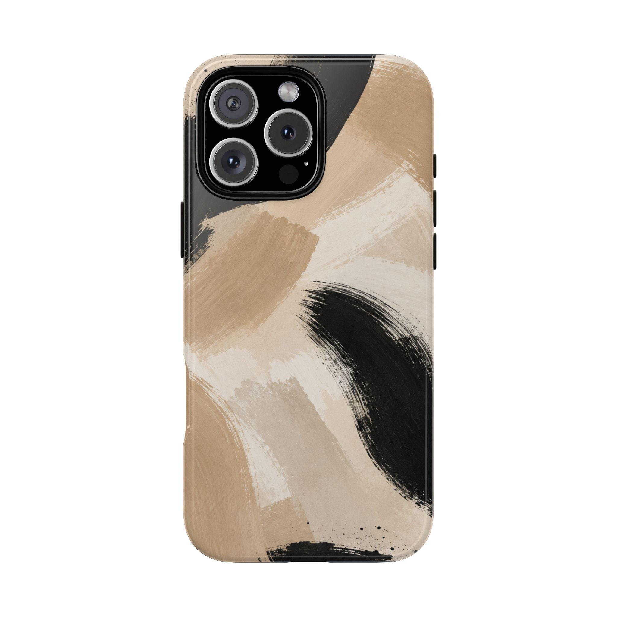 Neutral Brushstroke Tough Phone Case — Abstract Beige & Black Protective Cover