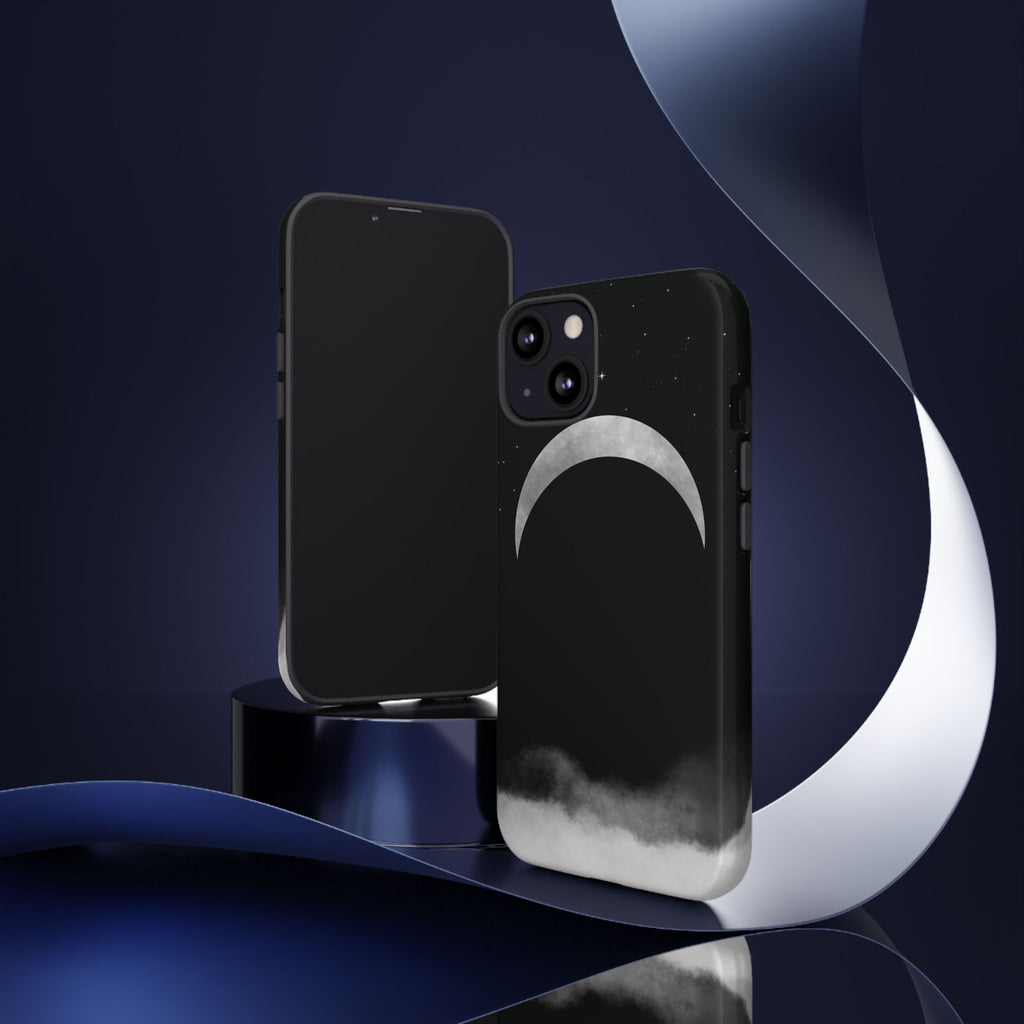 Lunar Crescent Tough Phone Case — Black Moon & Fog Protective Cover