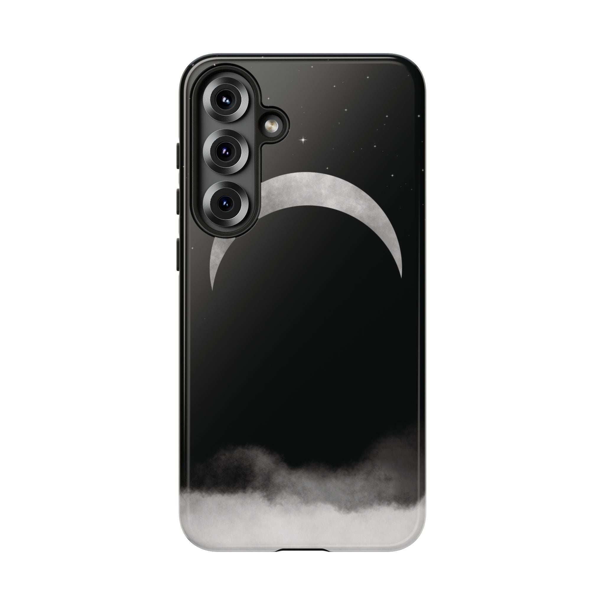 Lunar Crescent Tough Phone Case — Black Moon & Fog Protective Cover