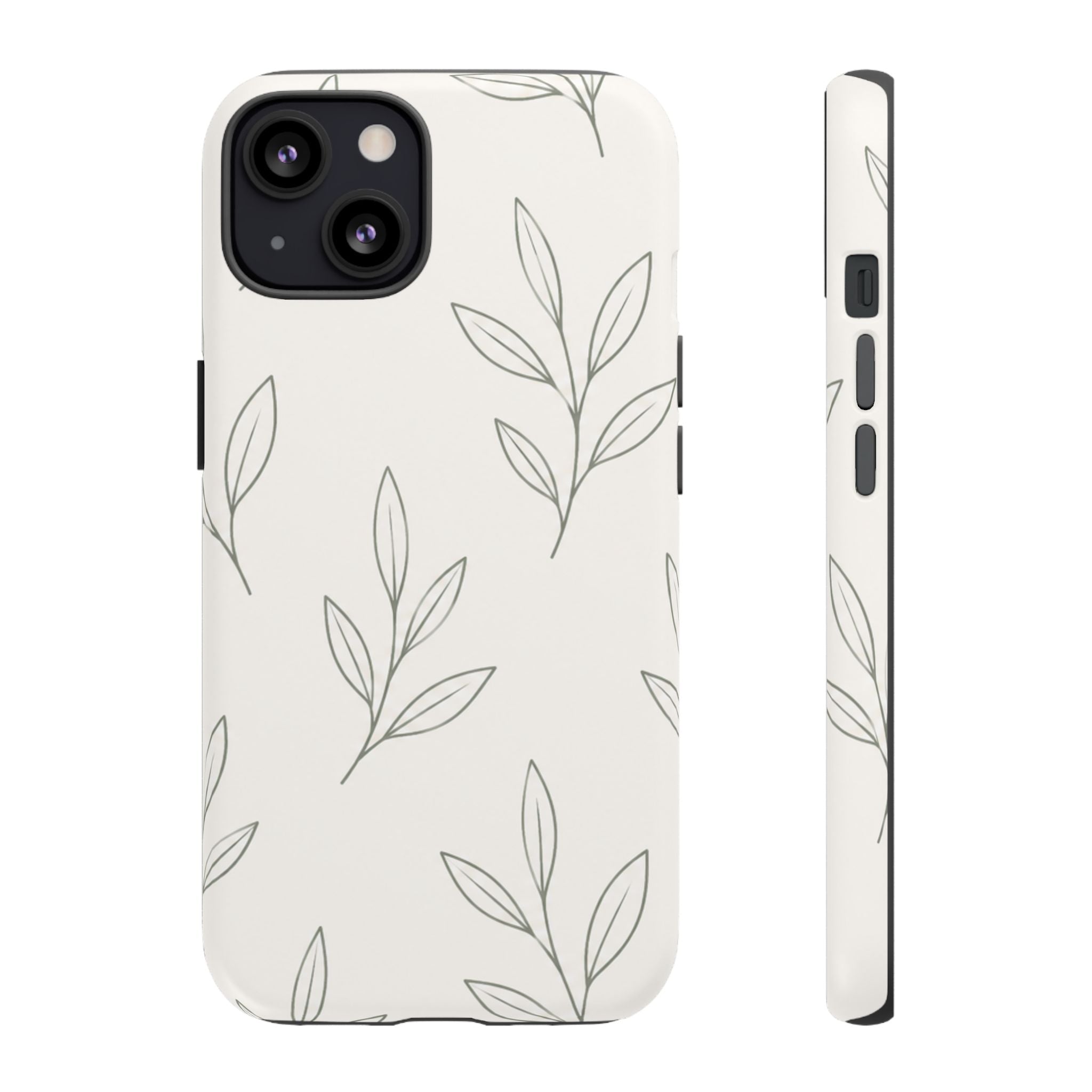 Floral Leaf Tough Phone Case — Minimal Botanical Protective Phone Cover