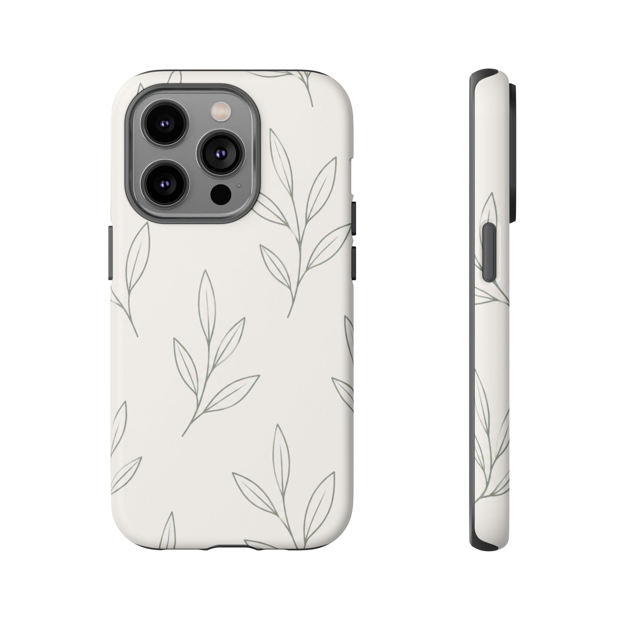 Floral Leaf Tough Phone Case — Minimal Botanical Protective Phone Cover
