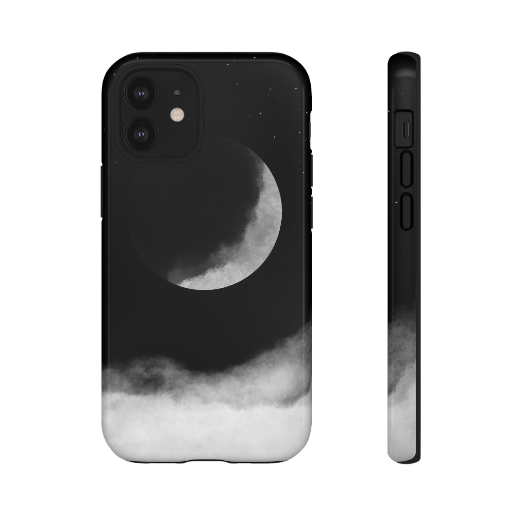Moonlit Cloud Phone Case — Black Crescent Night Sky iPhone Cover