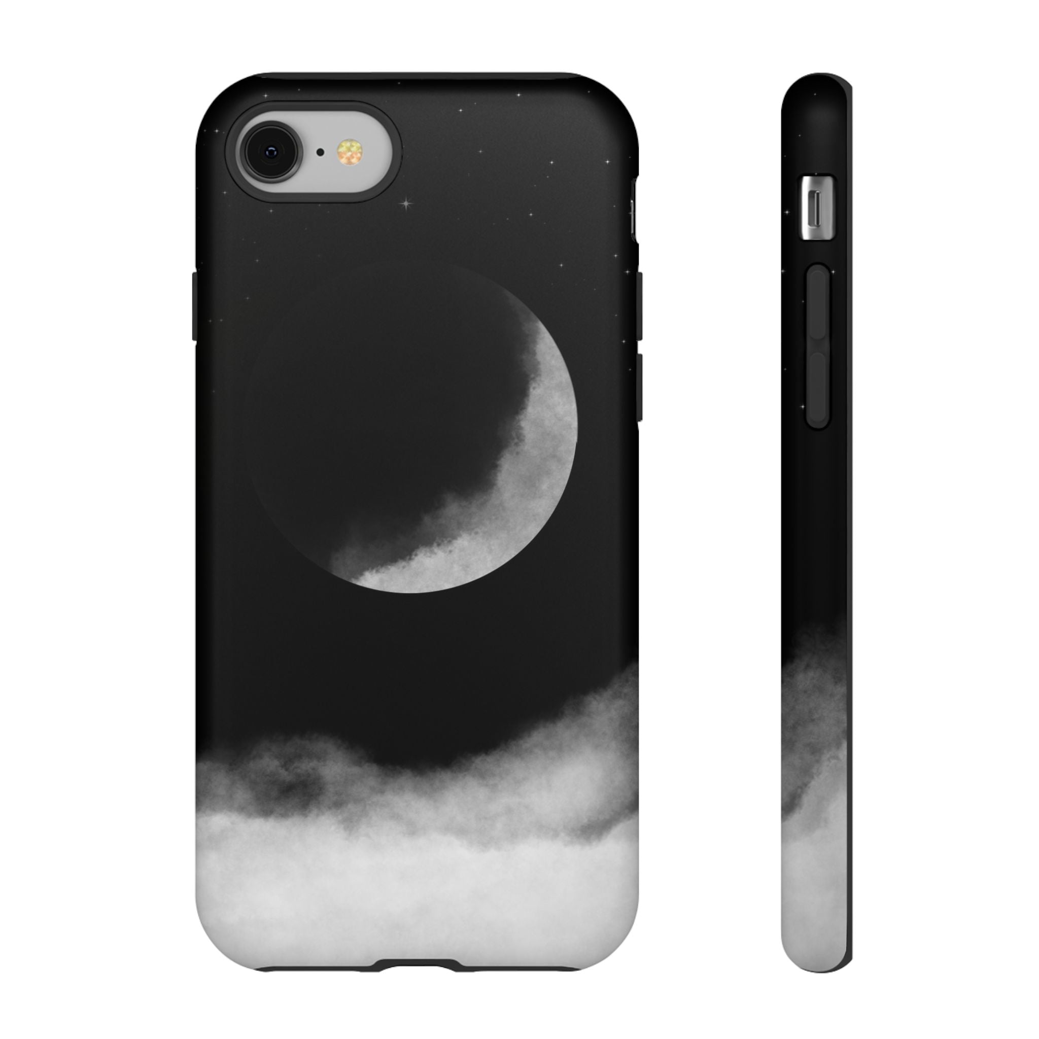 Moonlit Cloud Phone Case — Black Crescent Night Sky iPhone Cover