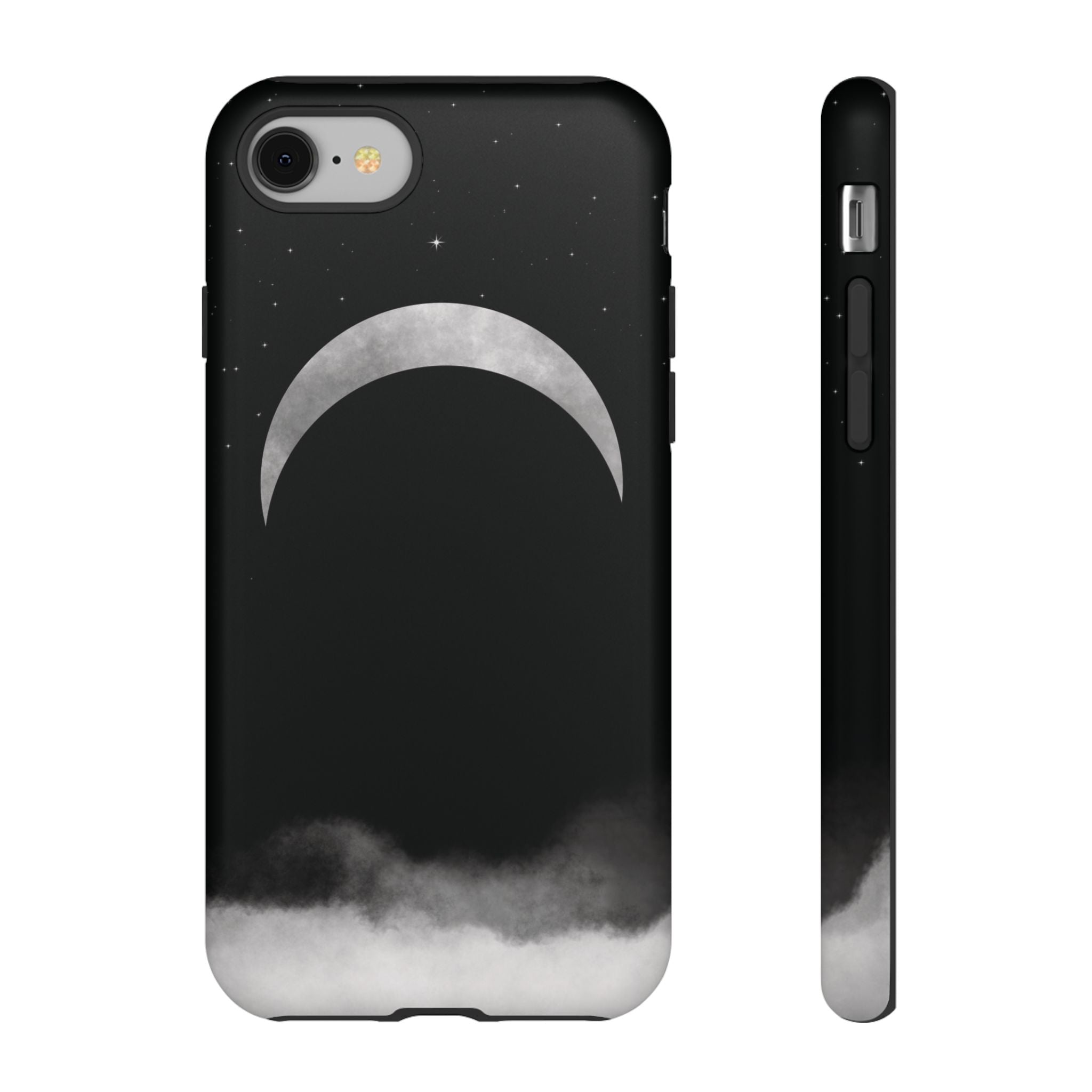Lunar Crescent Tough Phone Case — Black Moon & Fog Protective Cover