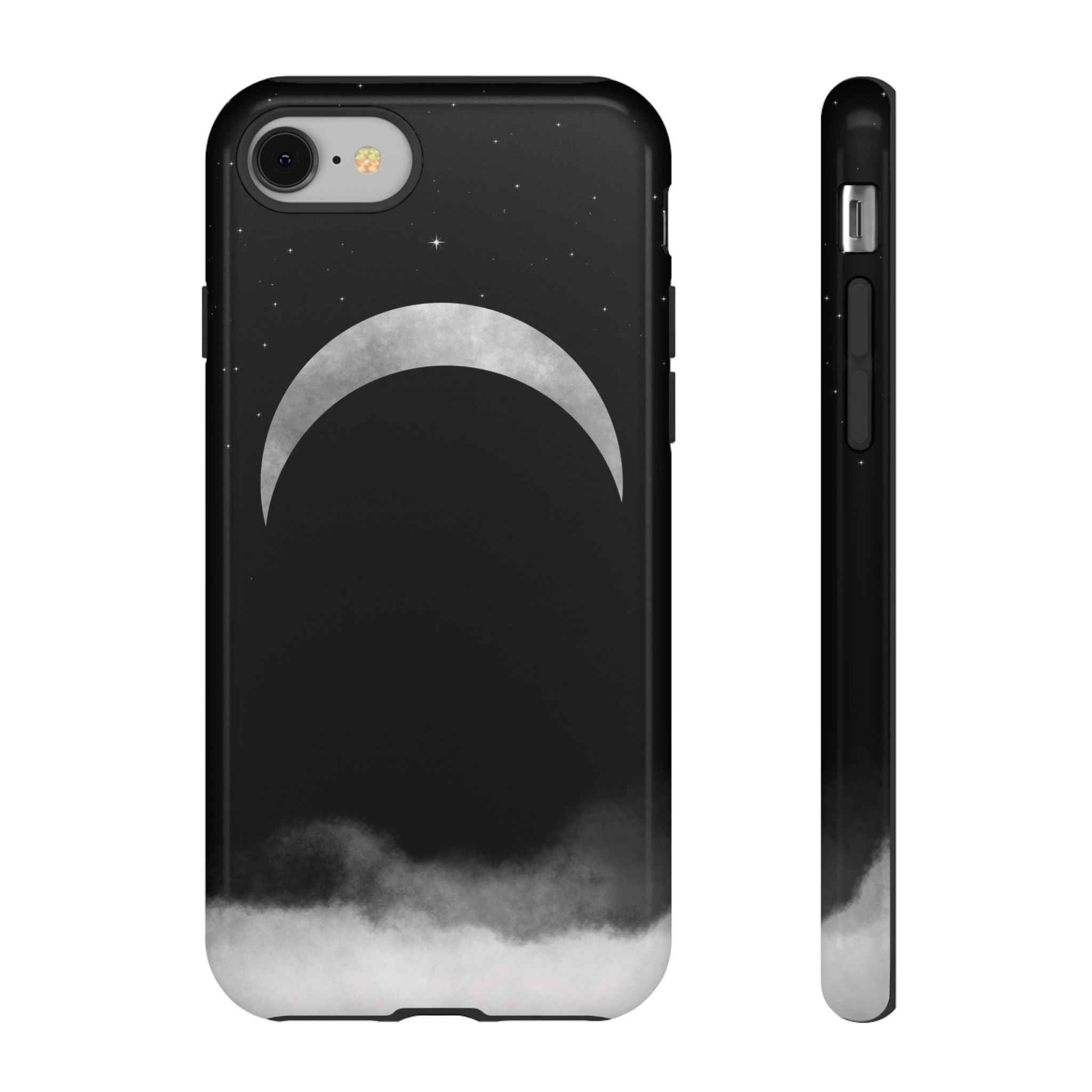 Lunar Crescent Tough Phone Case — Black Moon & Fog Protective Cover
