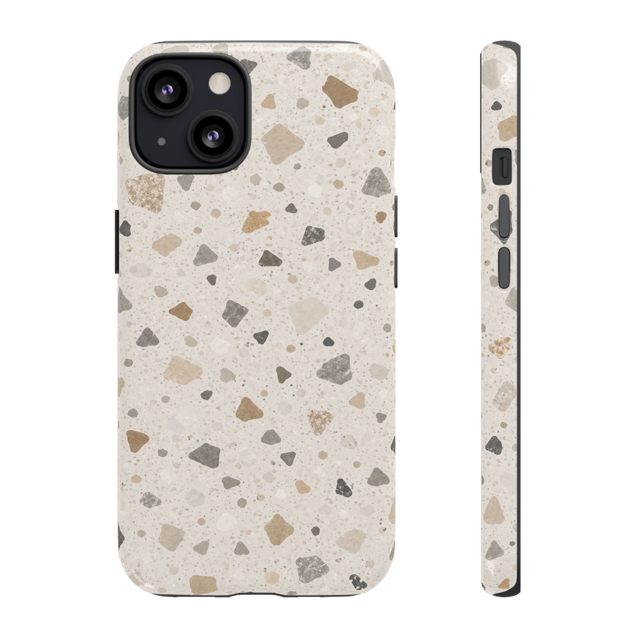 Terrazzo Pattern Tough Phone Case — Neutral Stone Speckle iPhone Cover