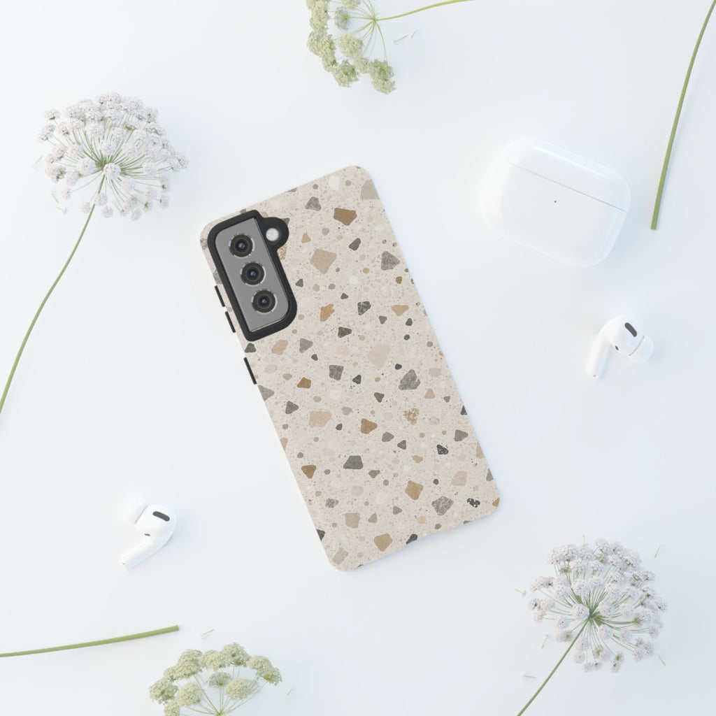 Terrazzo Pattern Tough Phone Case — Neutral Stone Speckle iPhone Cover