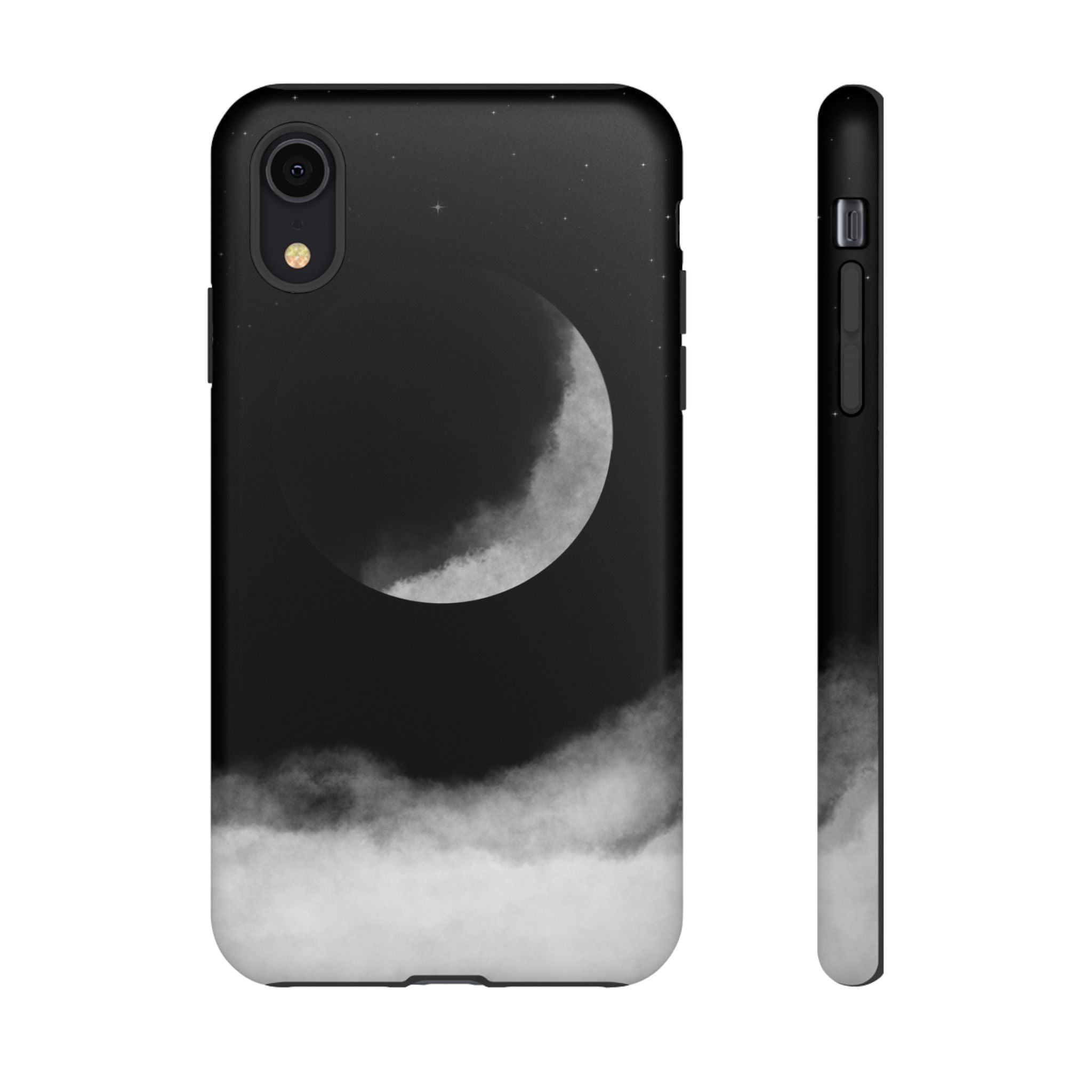 Moonlit Cloud Phone Case — Black Crescent Night Sky iPhone Cover