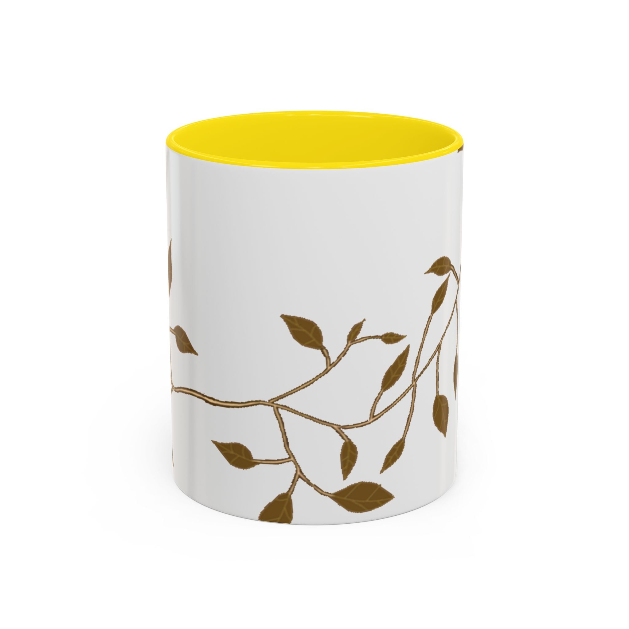 Botanical Accent Coffee Mug — Gold Leaf Branch Design (11/15oz)