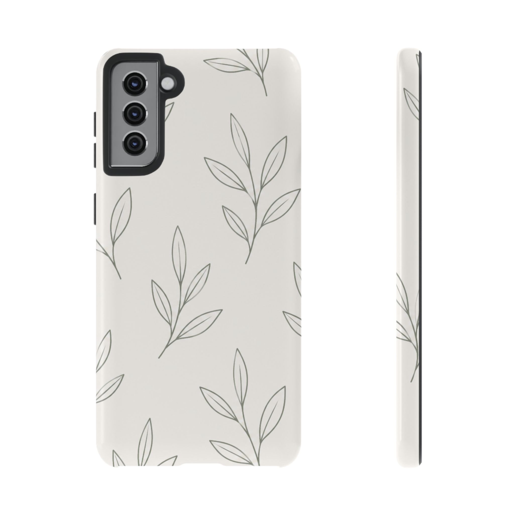 Floral Leaf Tough Phone Case — Minimal Botanical Protective Phone Cover