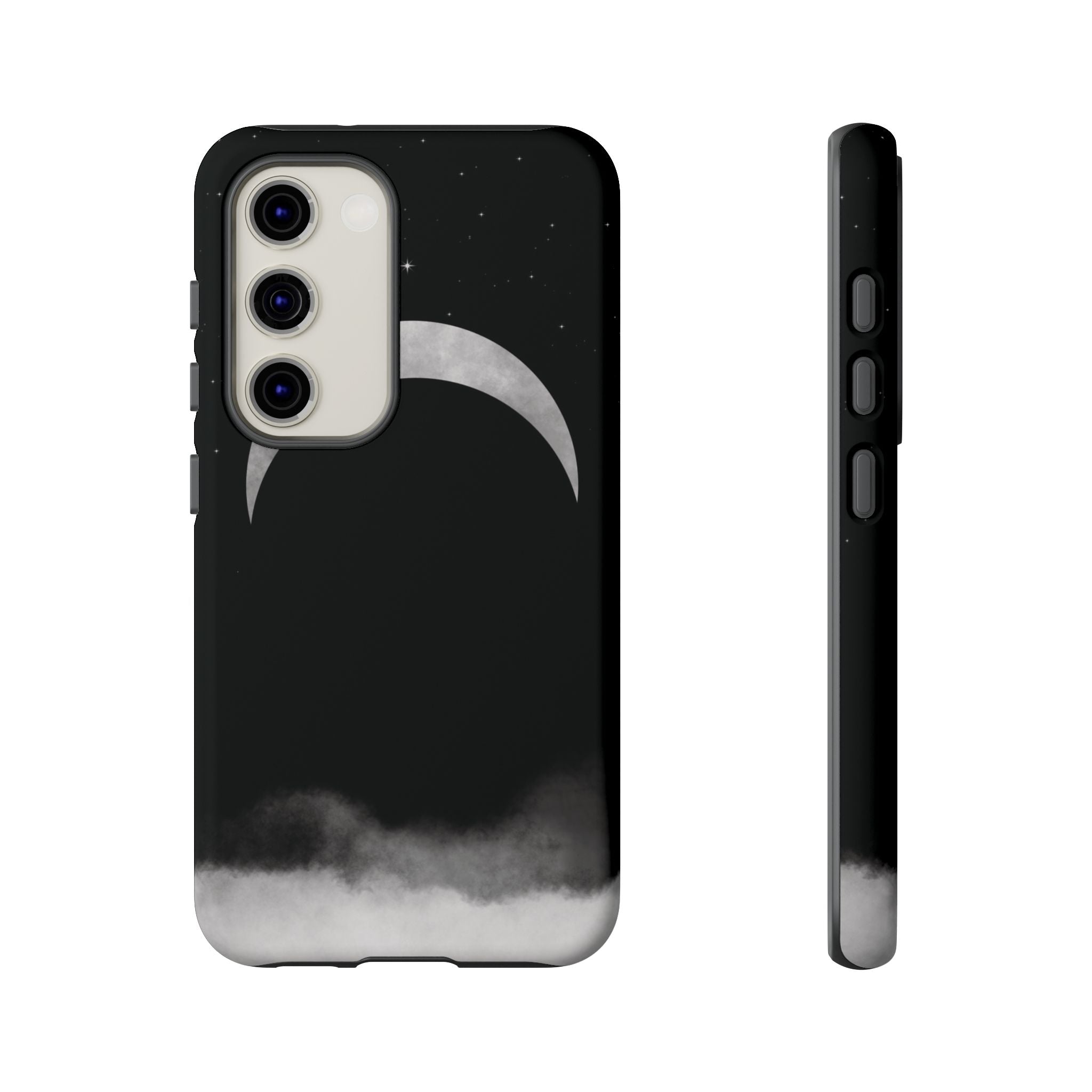 Lunar Crescent Tough Phone Case — Black Moon & Fog Protective Cover