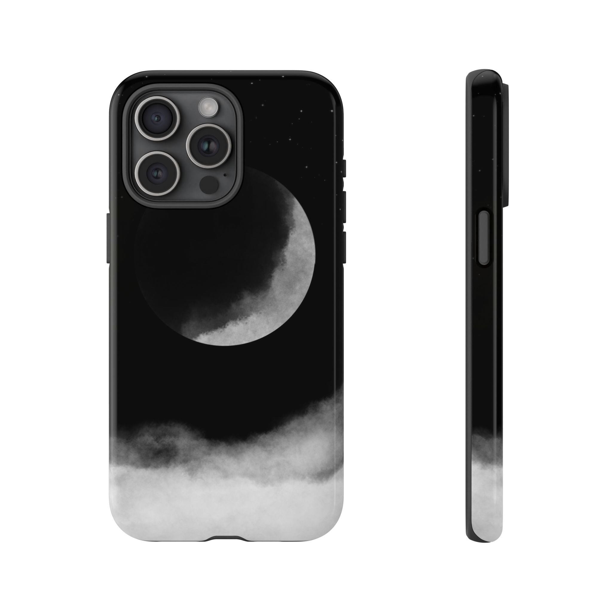 Moonlit Cloud Phone Case — Black Crescent Night Sky iPhone Cover